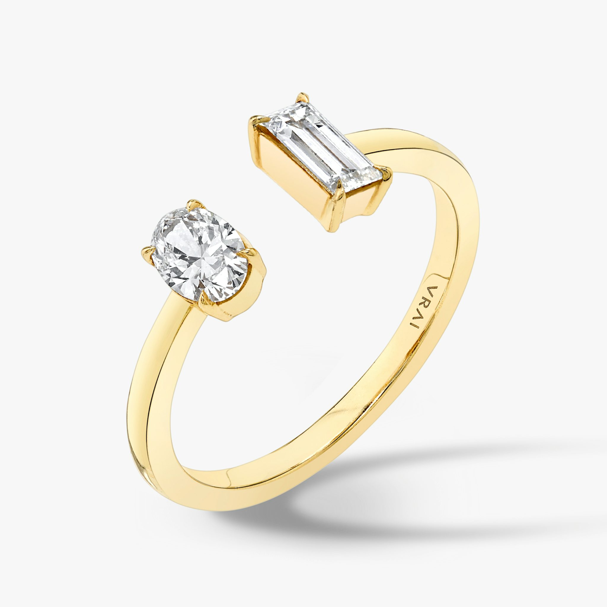 Mixed Cuff Ring | Baguette and Oval | 14k | Yellow Gold