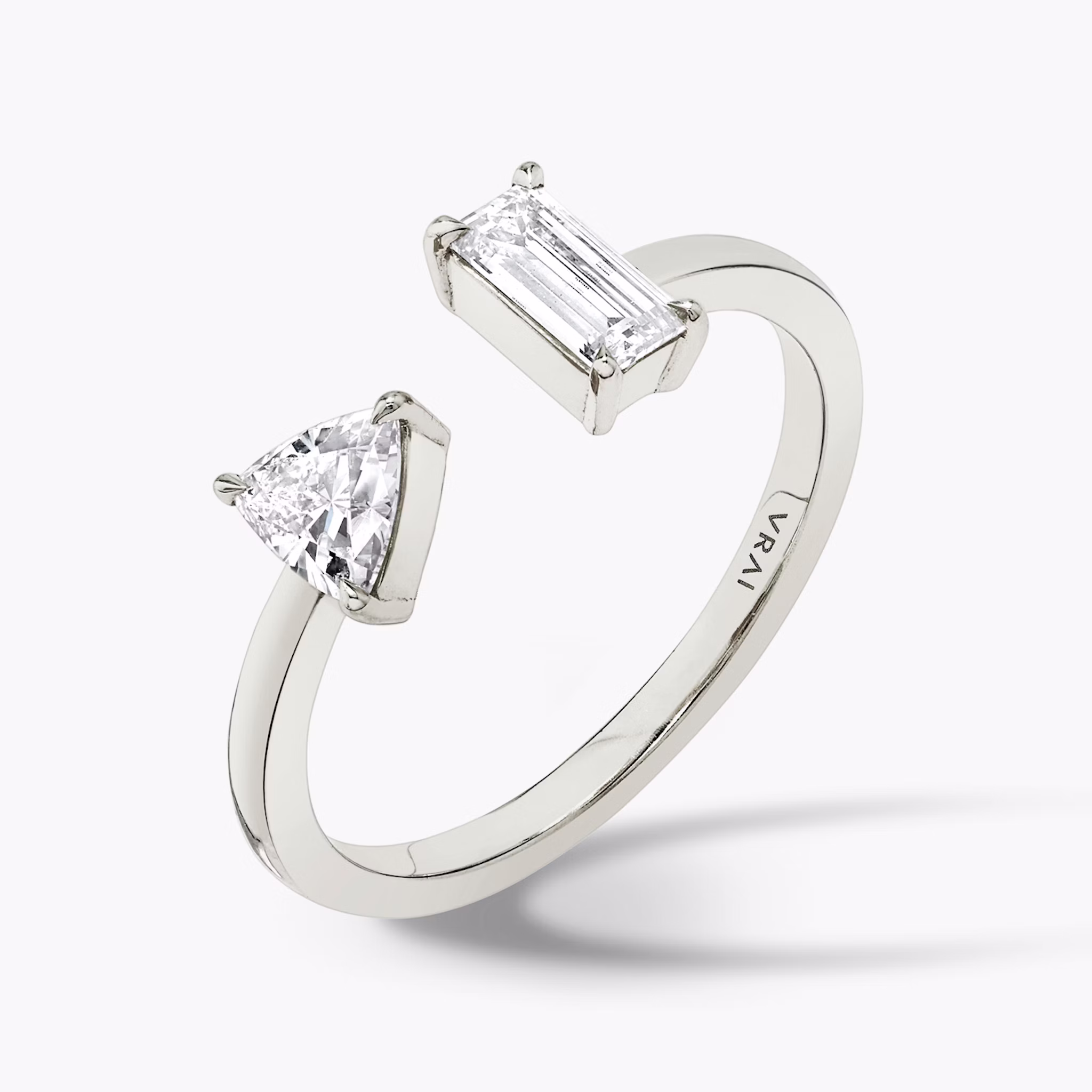 Mixed Cuff Ring | Baguette and Trillion | 14k | White Gold