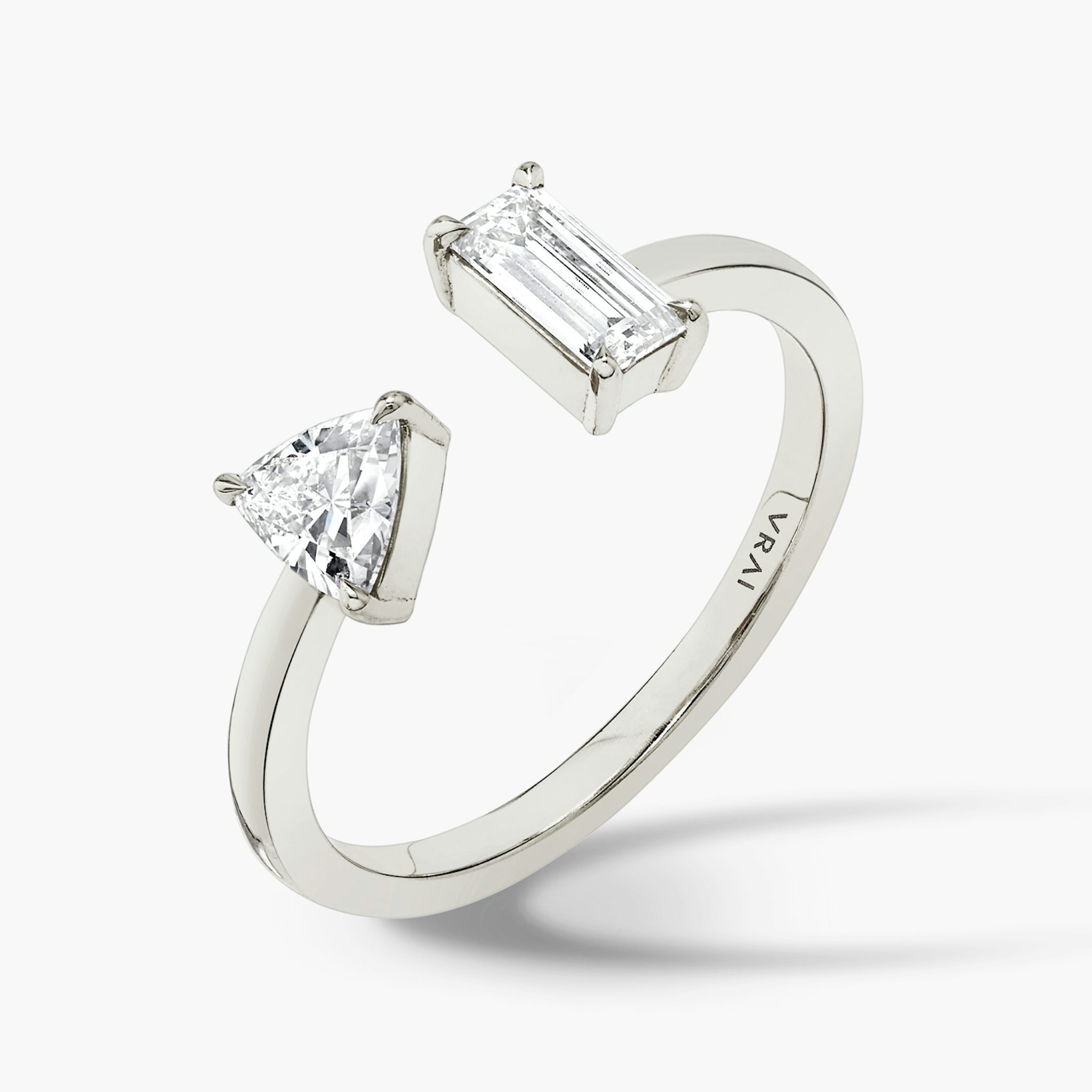 Mixed Cuff Ring | Baguette and Trillion | 14k | White Gold