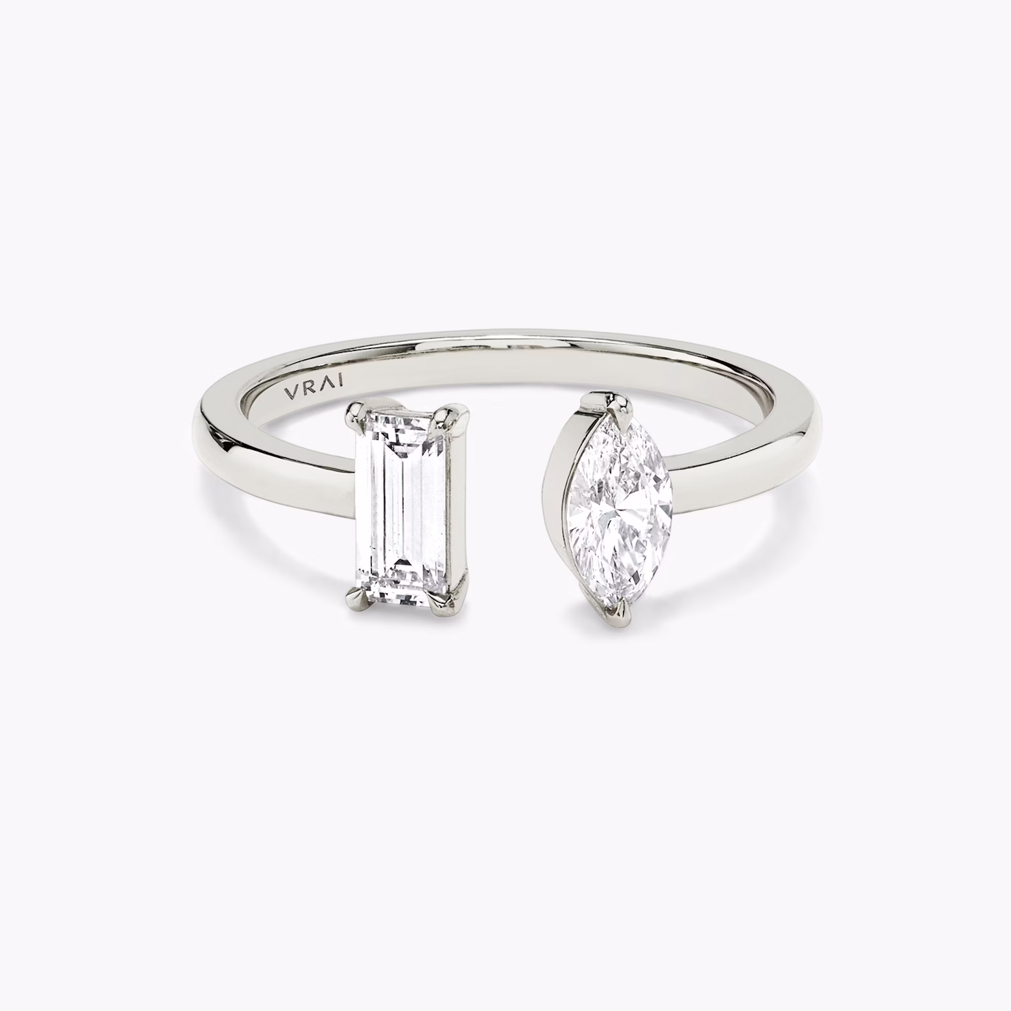 Mixed Cuff Ring | Baguette and Marquise | 14k | White Gold