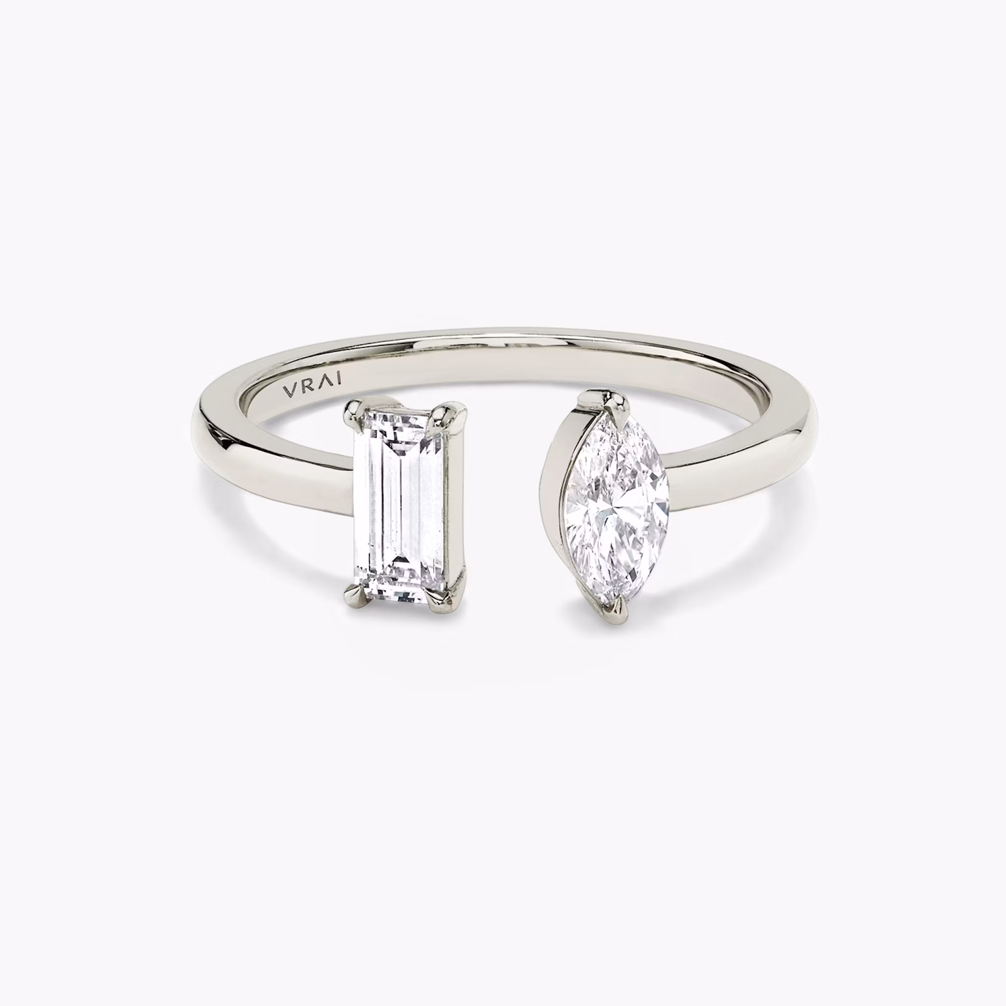 Mixed Cuff Ring Baguette and Marquise | White Gold