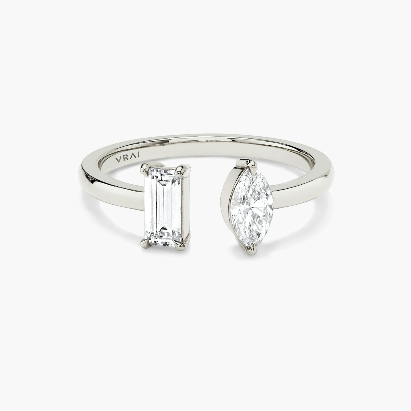 Mixed Cuff Ring | Baguette and Marquise | 14k | White Gold