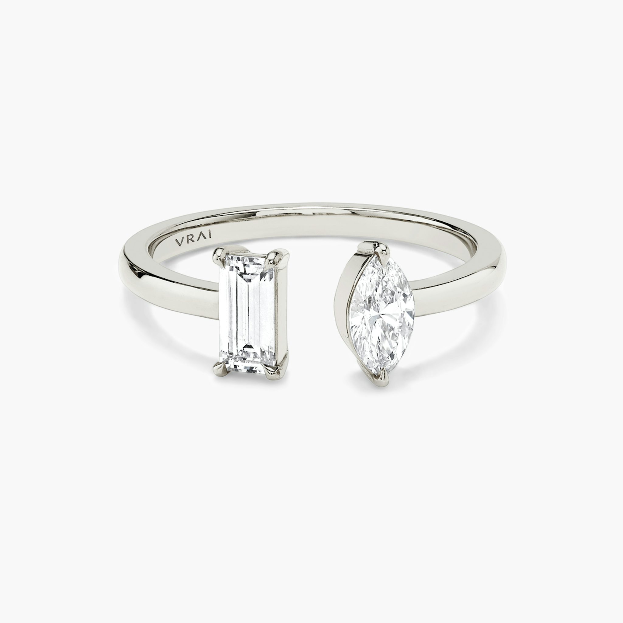 Mixed Cuff Ring | Baguette and Marquise | 14k | White Gold