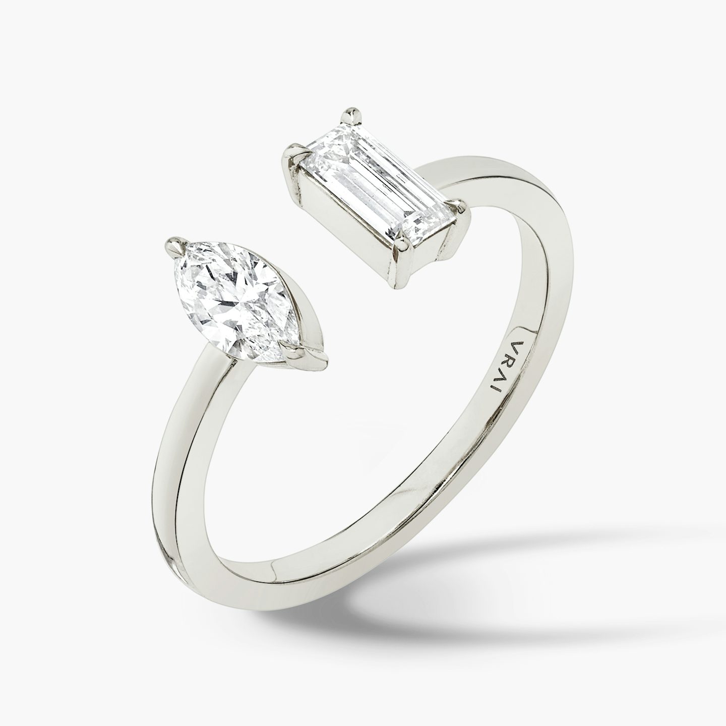 Mixed Cuff Ring | Baguette and Marquise | 14k | White Gold