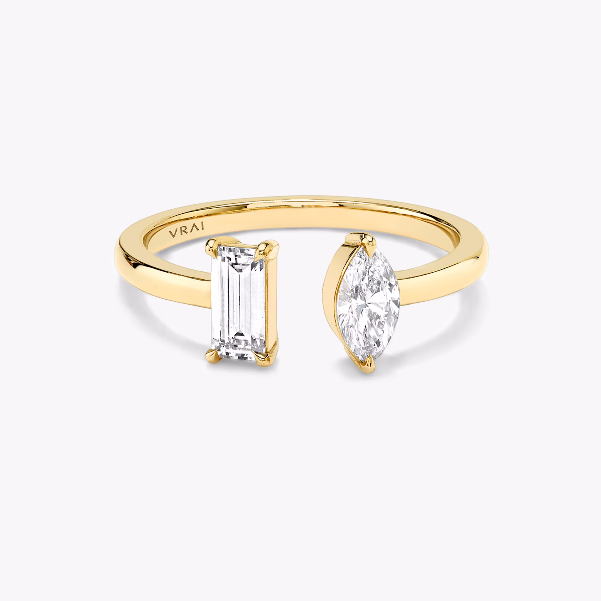 Mixed Cuff Ring | Baguette and Marquise | 14k | Yellow Gold