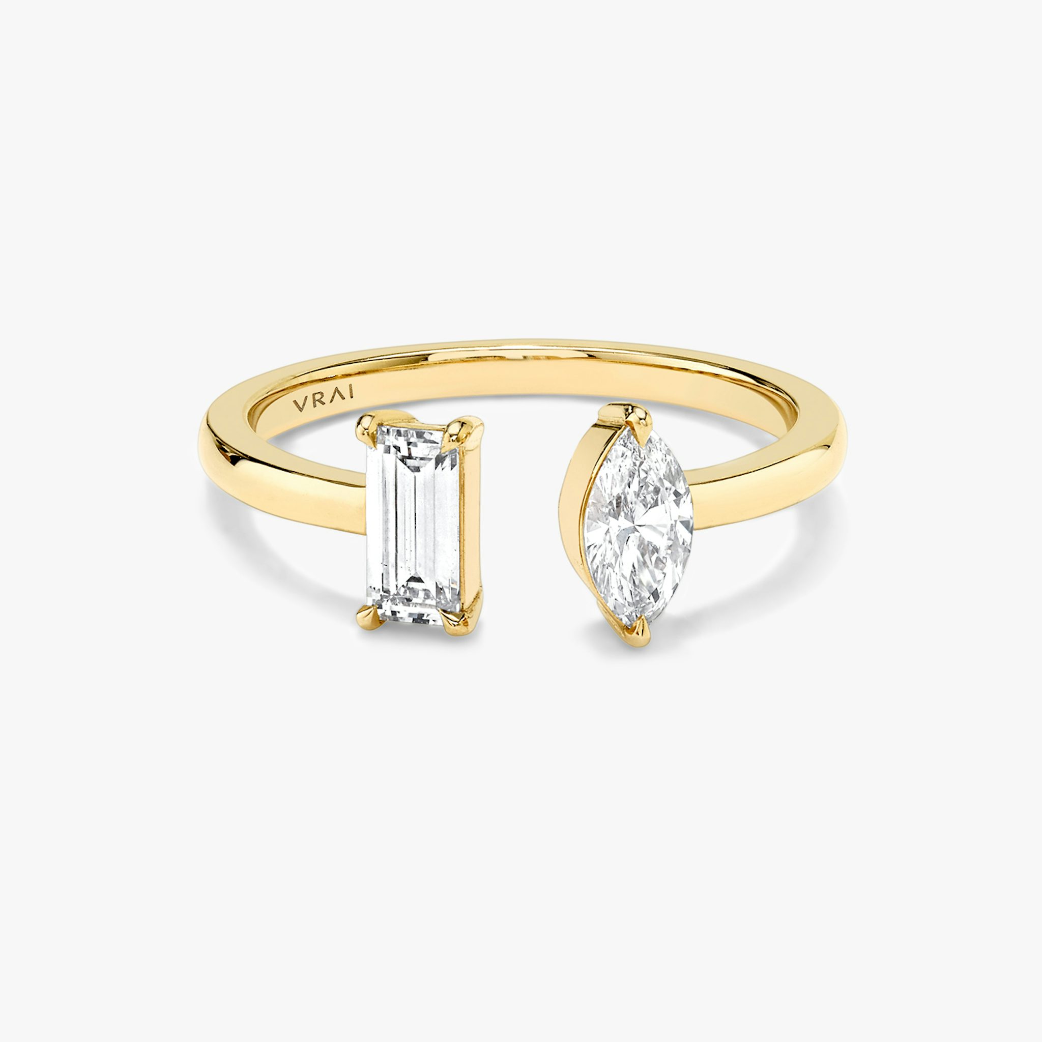Mixed Cuff Ring | Baguette and Marquise | 14k | Yellow Gold