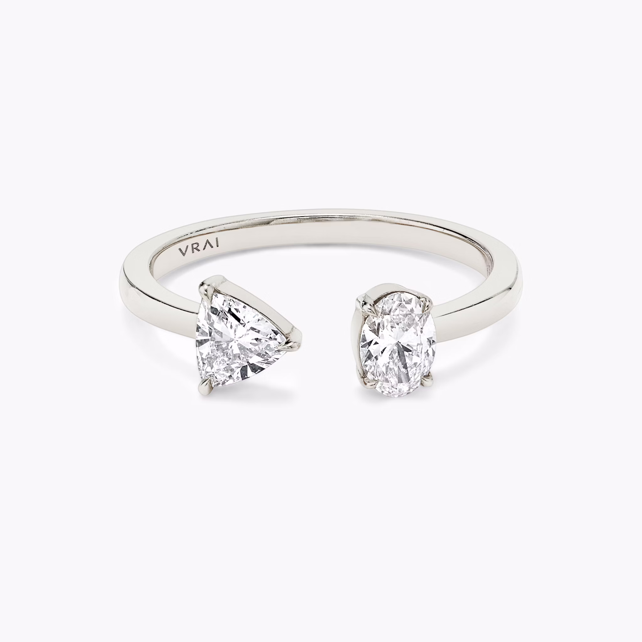 Mixed Cuff Ring | Oval und Trillant | 14k | Weißgold