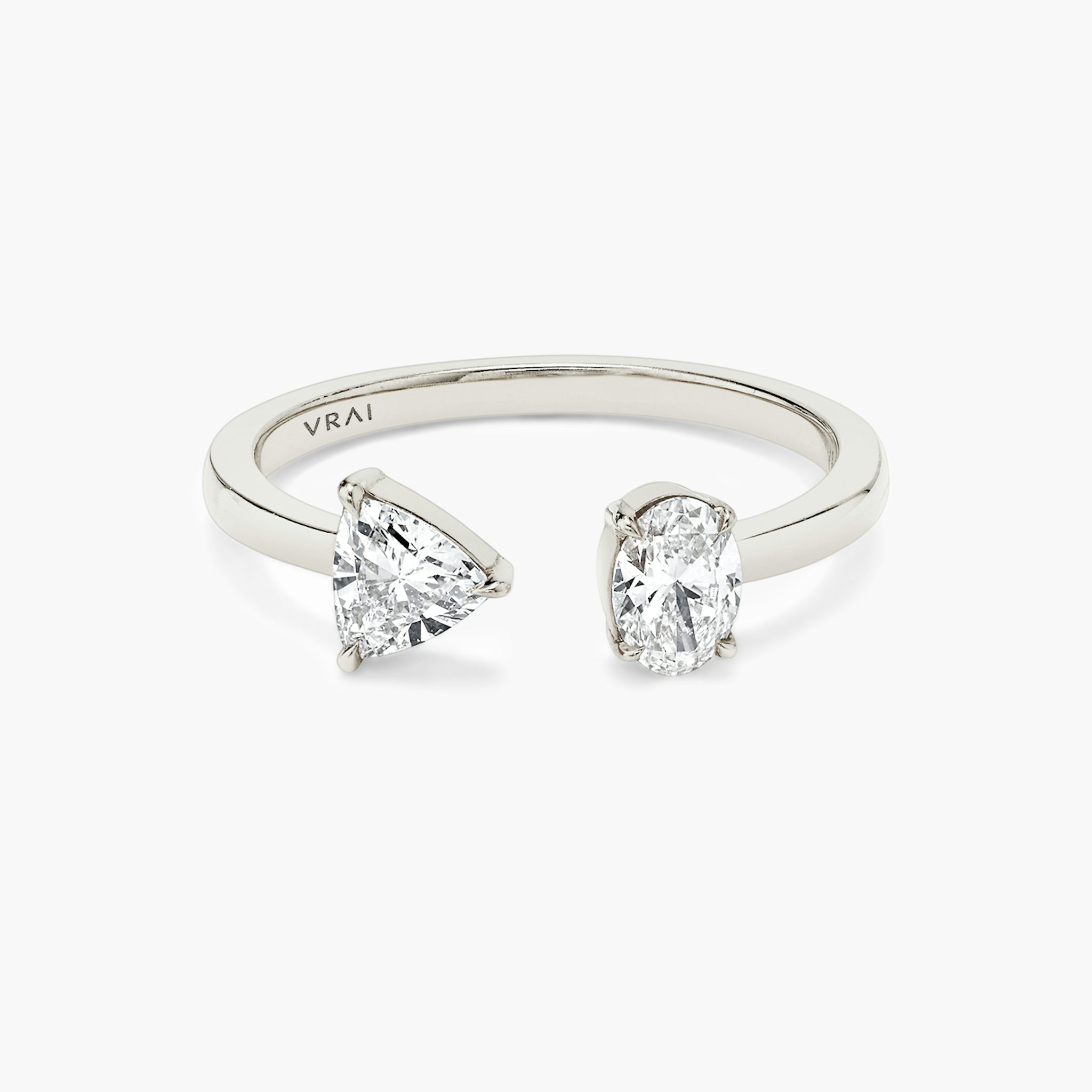 Mixed Cuff Ring | Oval und Trillant | 14k | Weißgold