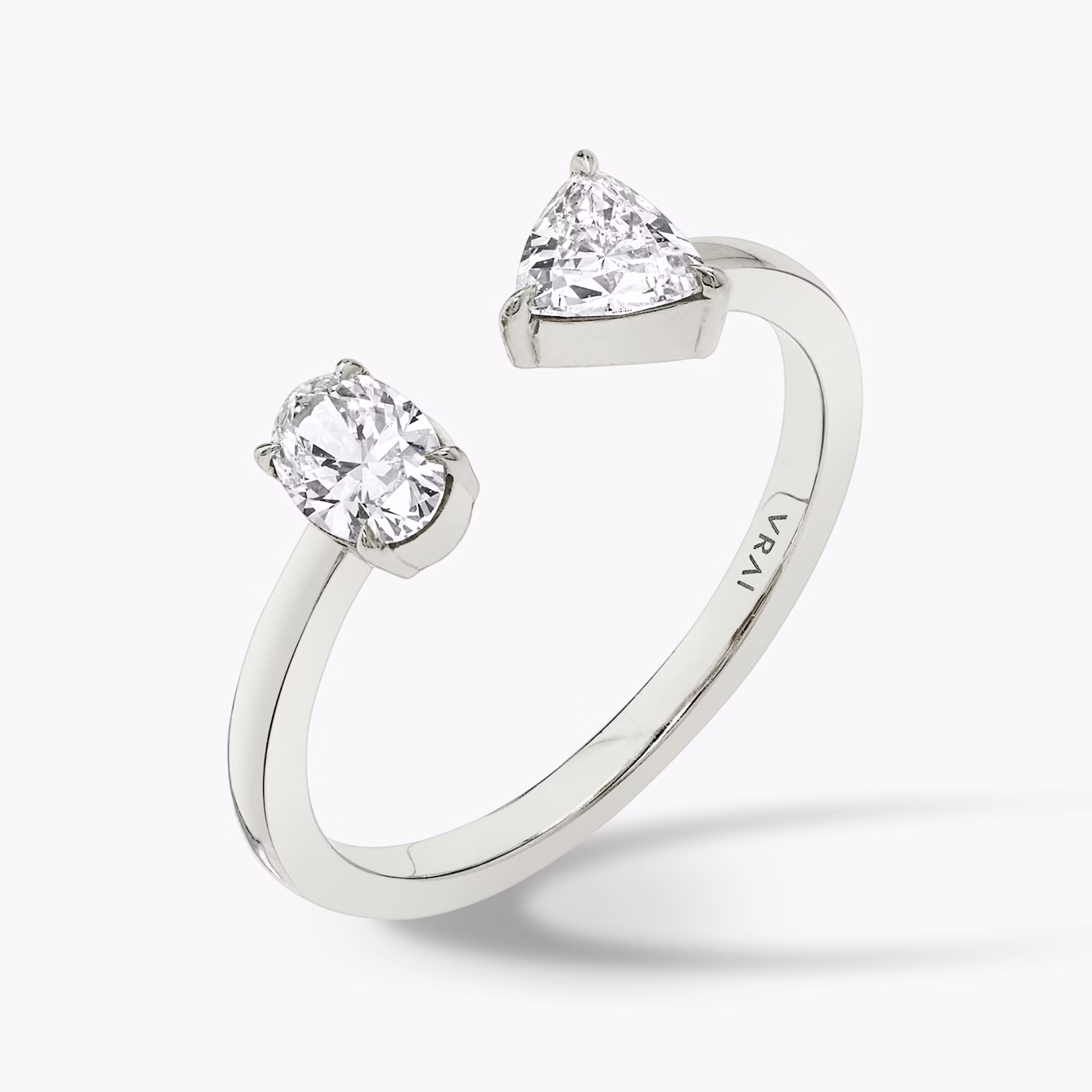 Mixed Cuff Ring | Oval und Trillant | 14k | Weißgold