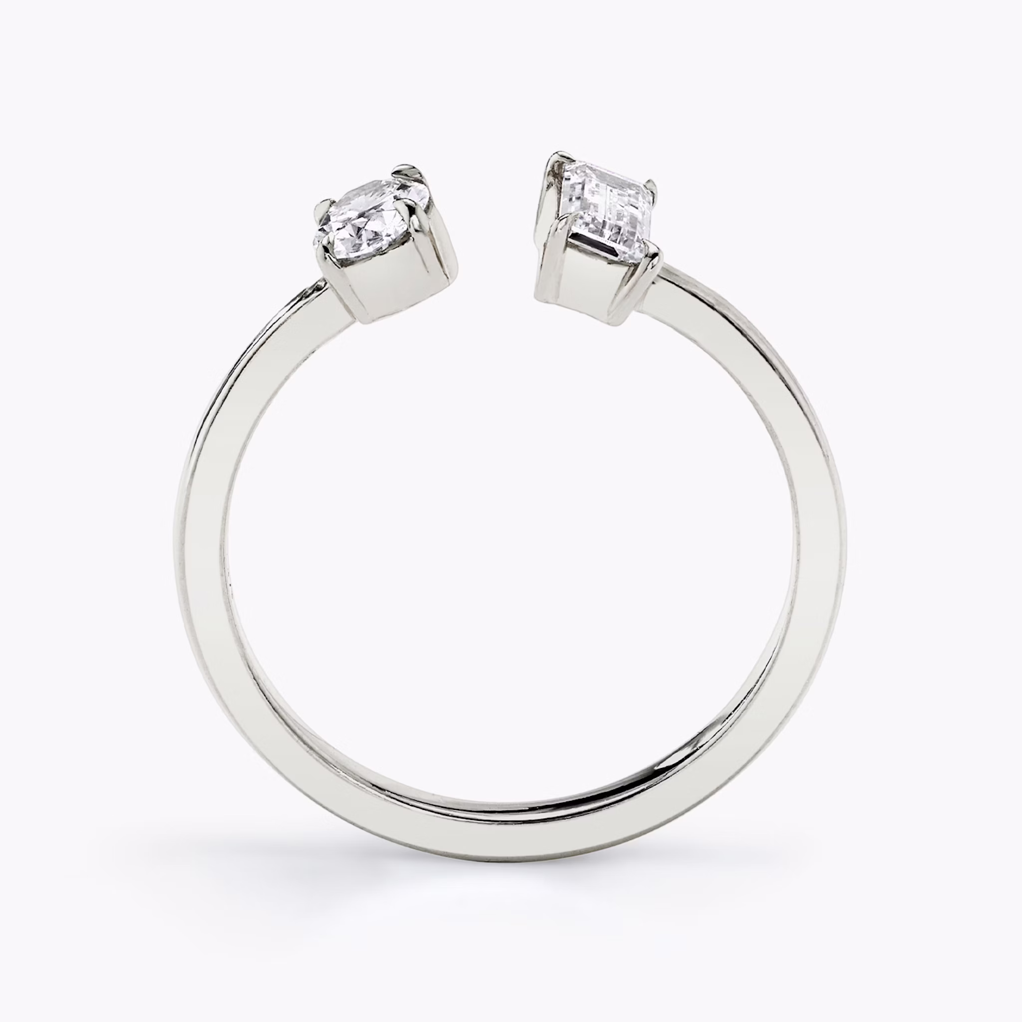 Mixed Cuff Ring | Baguette and Oval | 14k | White Gold