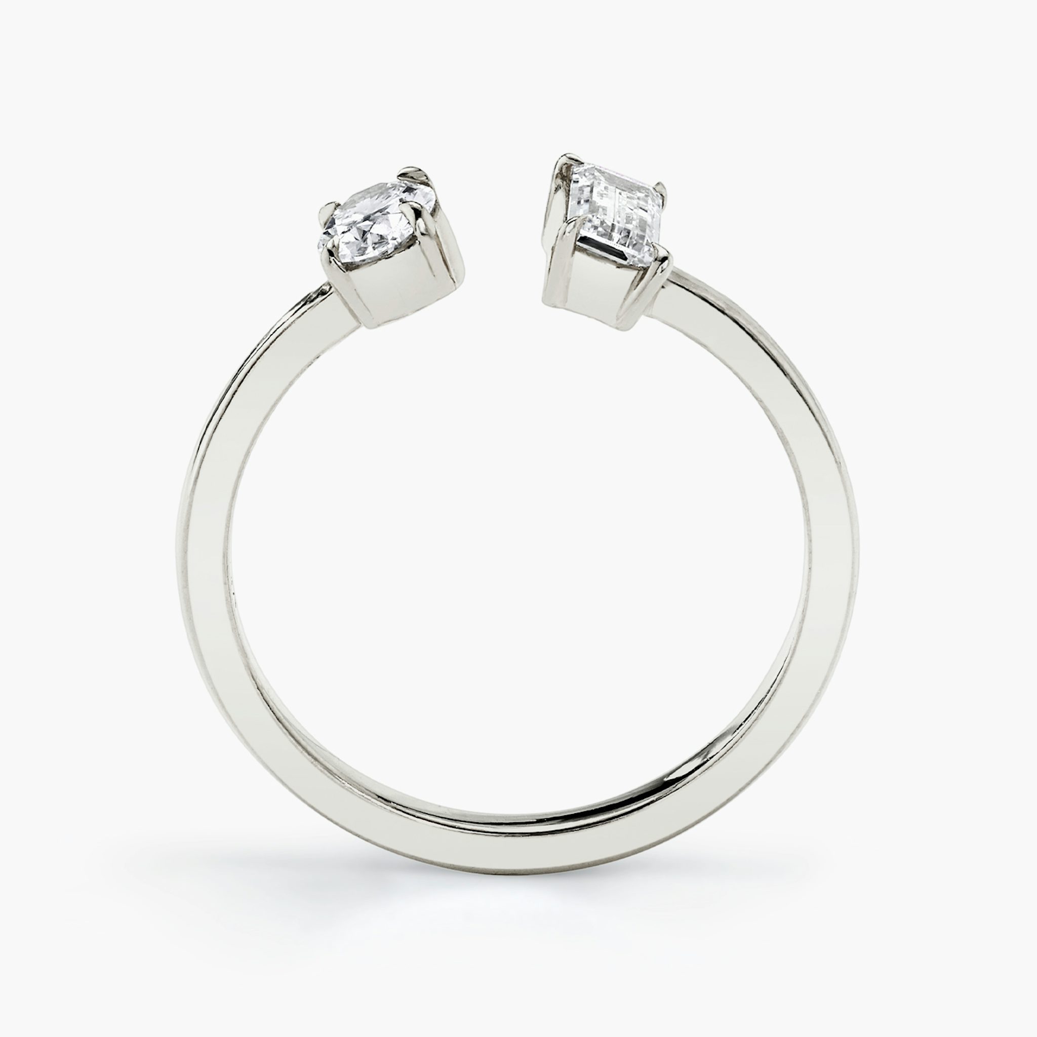 Mixed Cuff Ring | Baguette and Oval | 14k | White Gold