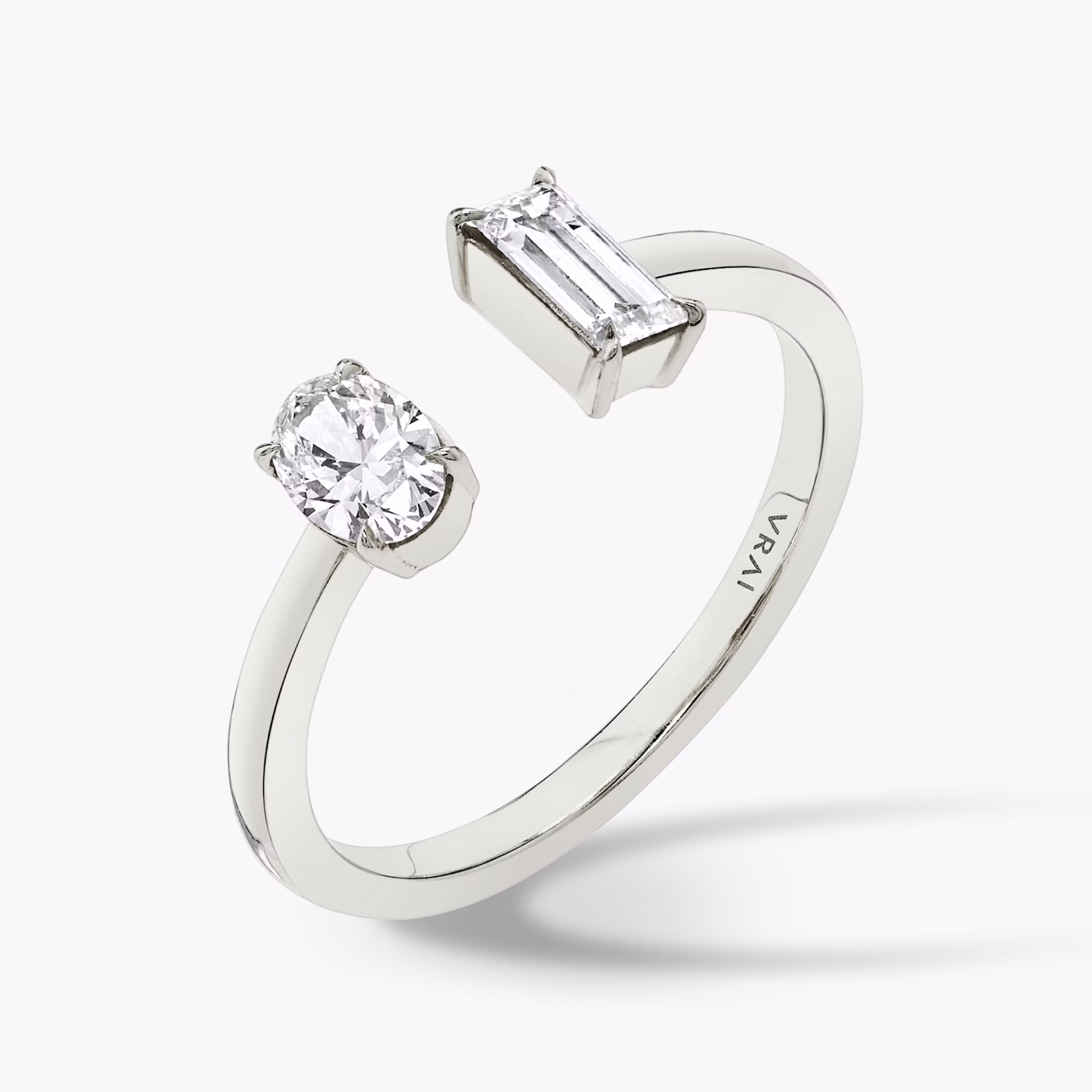 Mixed Cuff Ring | Baguette and Oval | 14k | White Gold