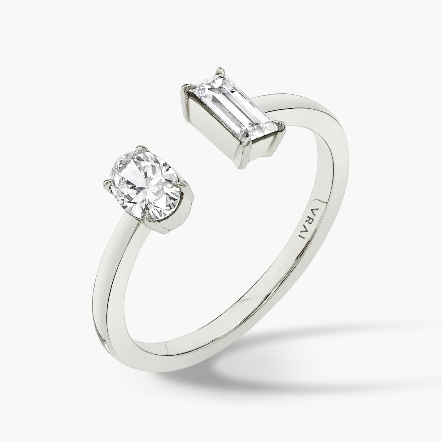 Mixed Cuff Ring | Baguette and Oval | 14k | White Gold