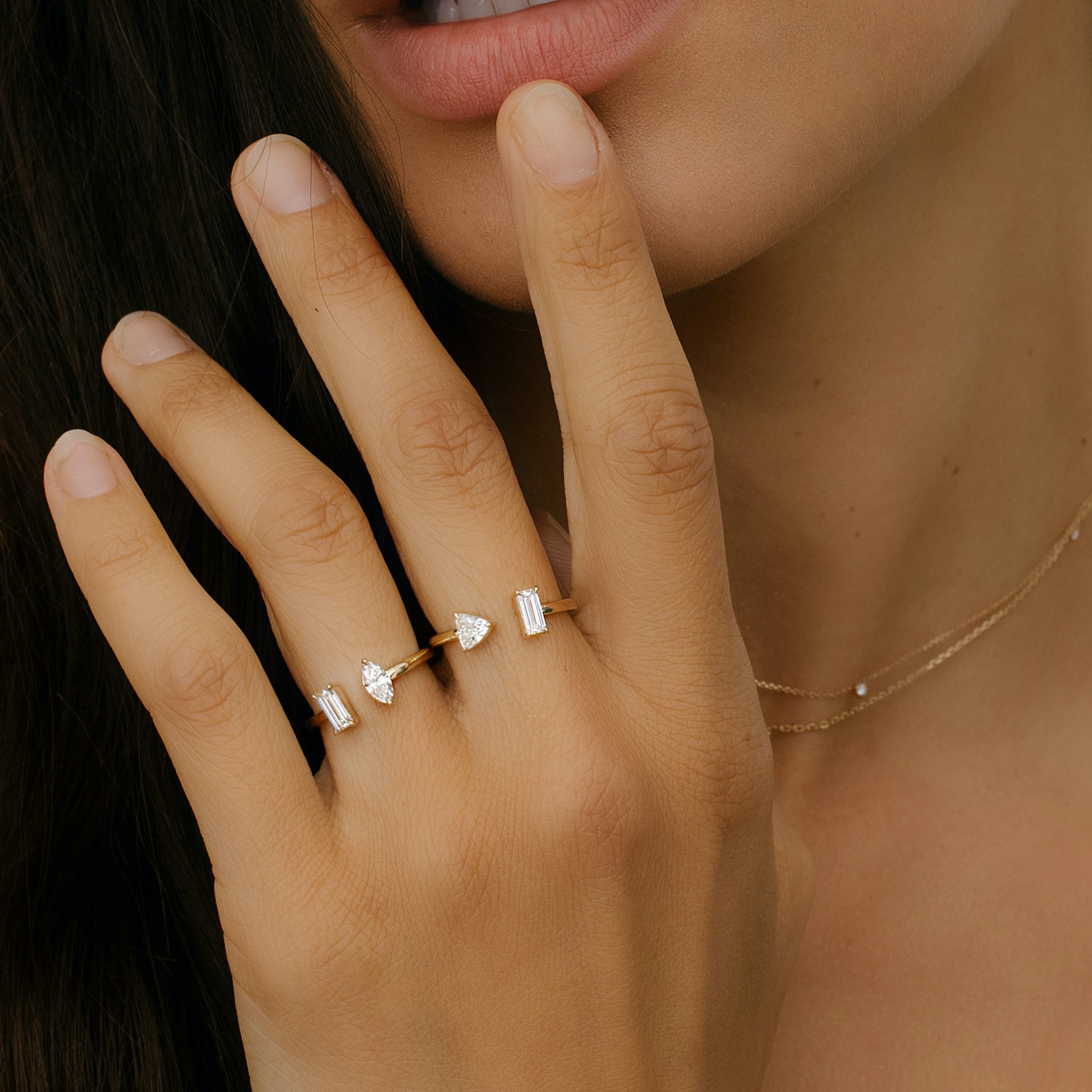 Mixed Cuff Ring | Baguette and Trillion | 14k | White Gold