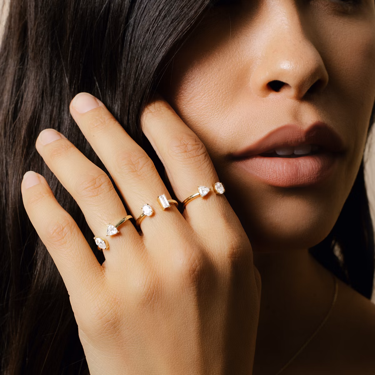 Mixed Cuff Ring | Oval and Trillion | 14k | Yellow Gold