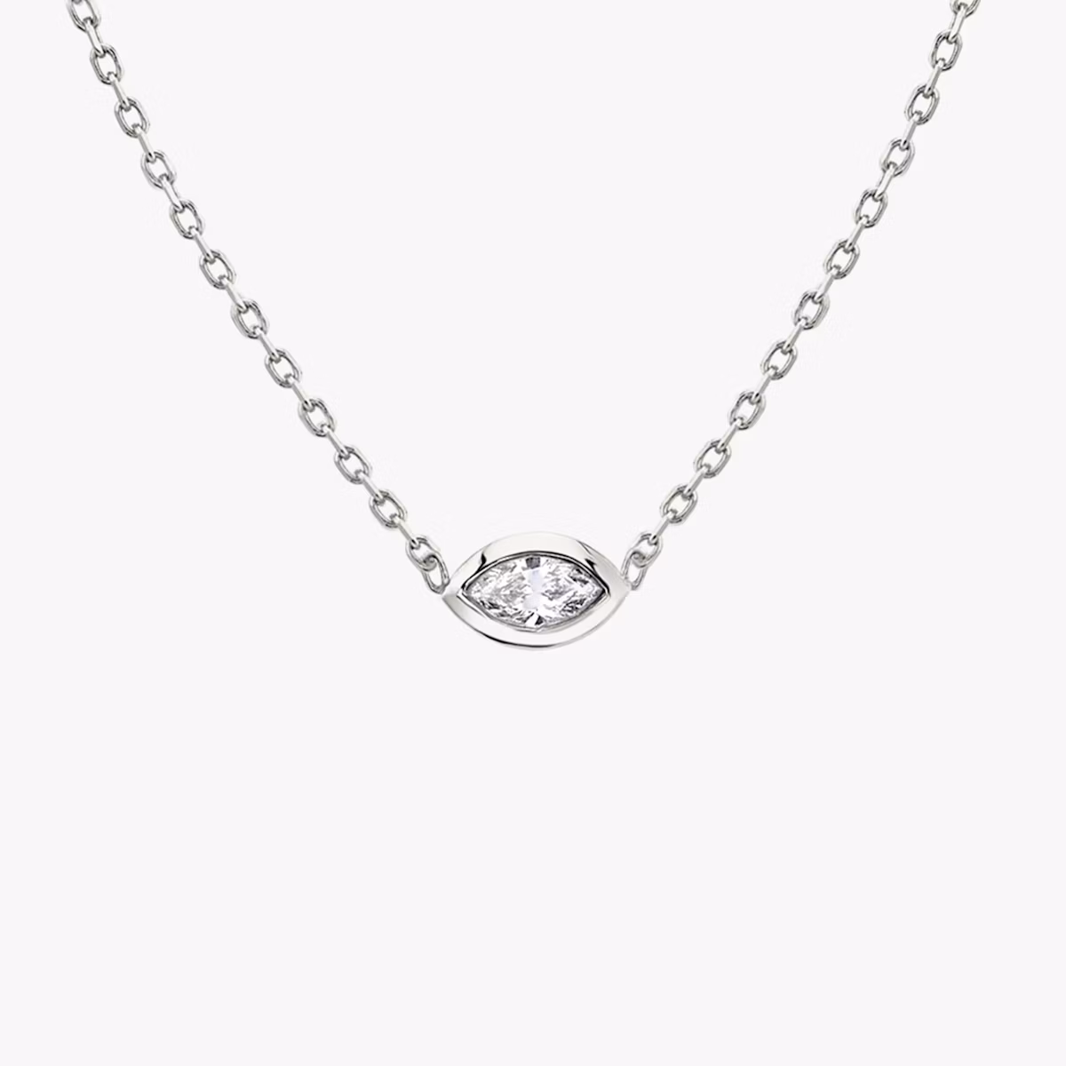 Knife-Edge Bezel Necklace | Marquise | 14k | White Gold | chainLength: 16-18