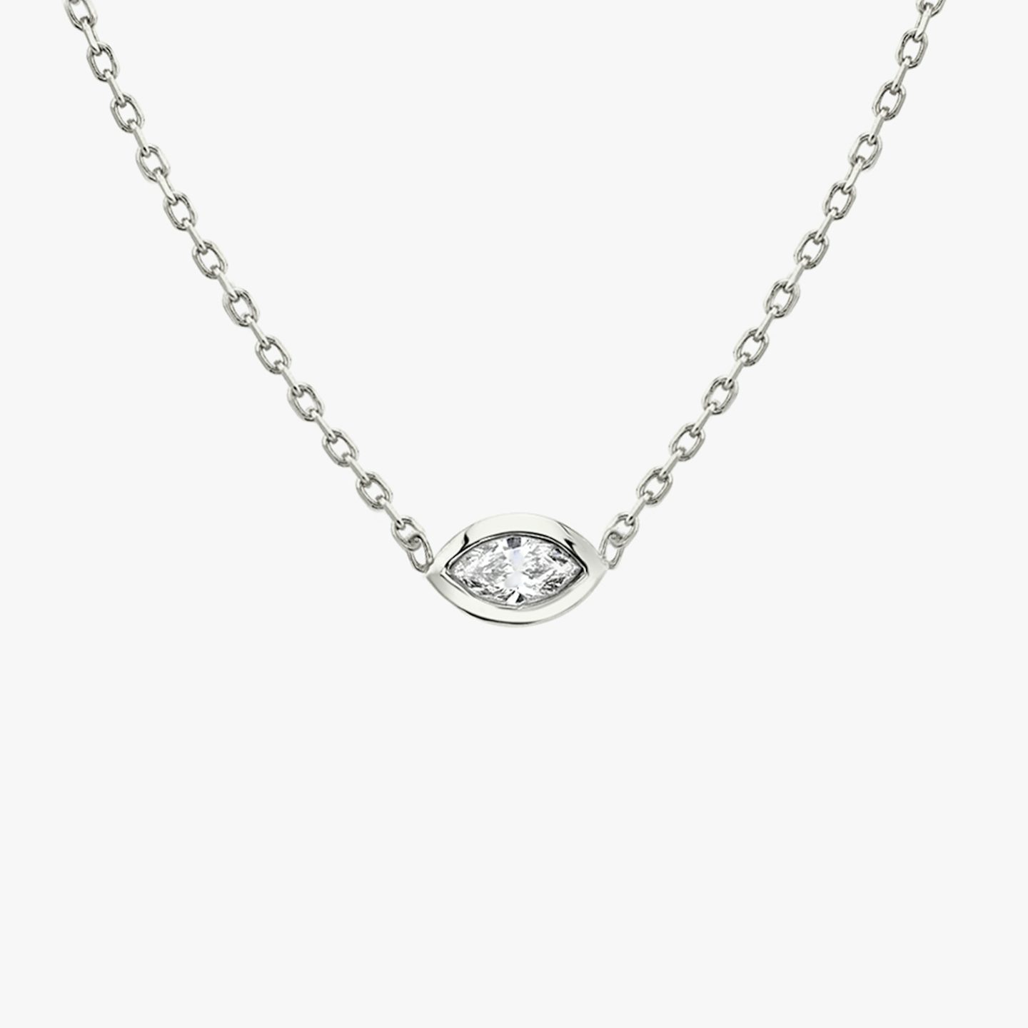Knife-Edge Bezel Necklace | Marquise | 14k | White Gold | chainLength: 16-18