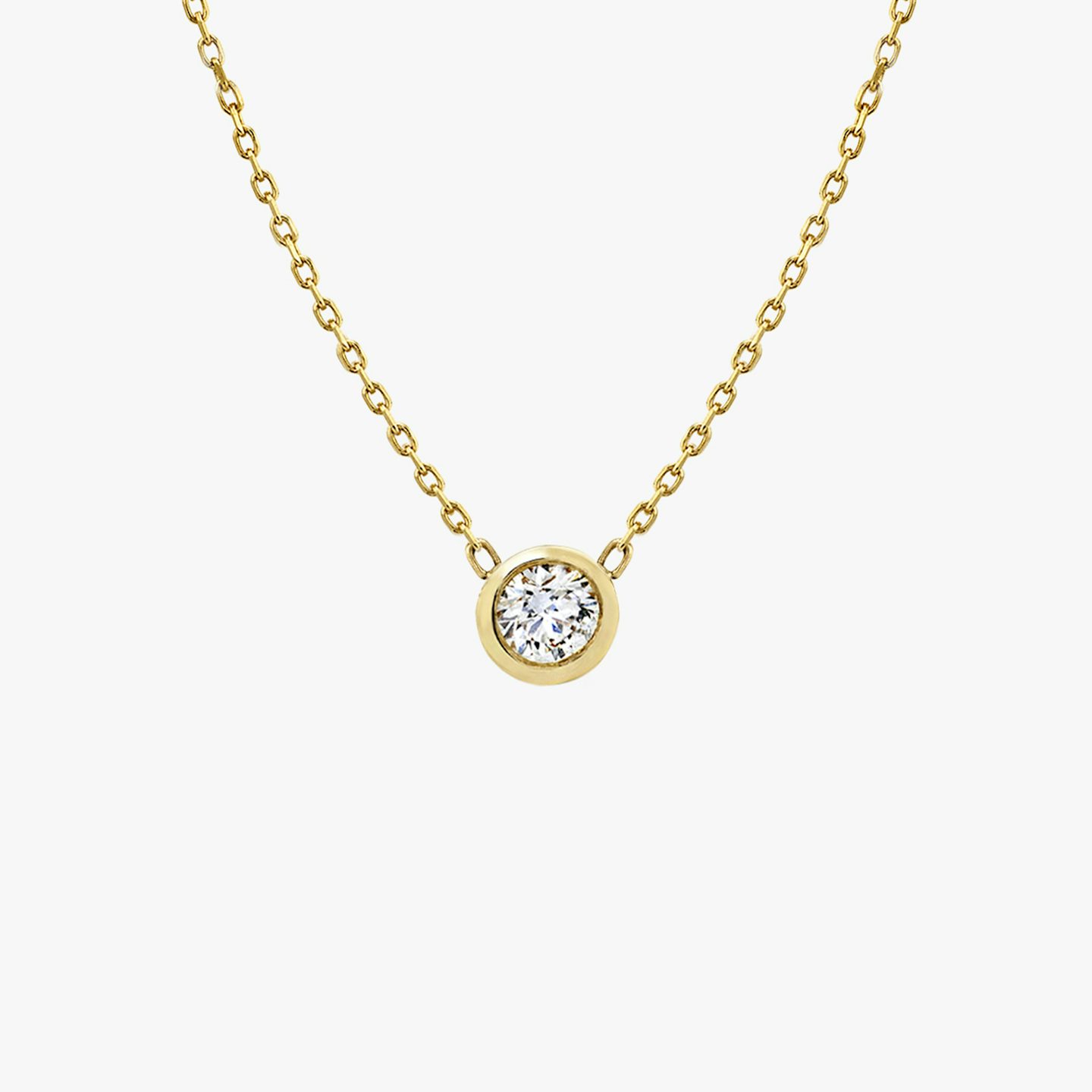Knife-Edge Bezel Necklace | Round Brilliant | 14k | Yellow Gold | chainLength: 16-18