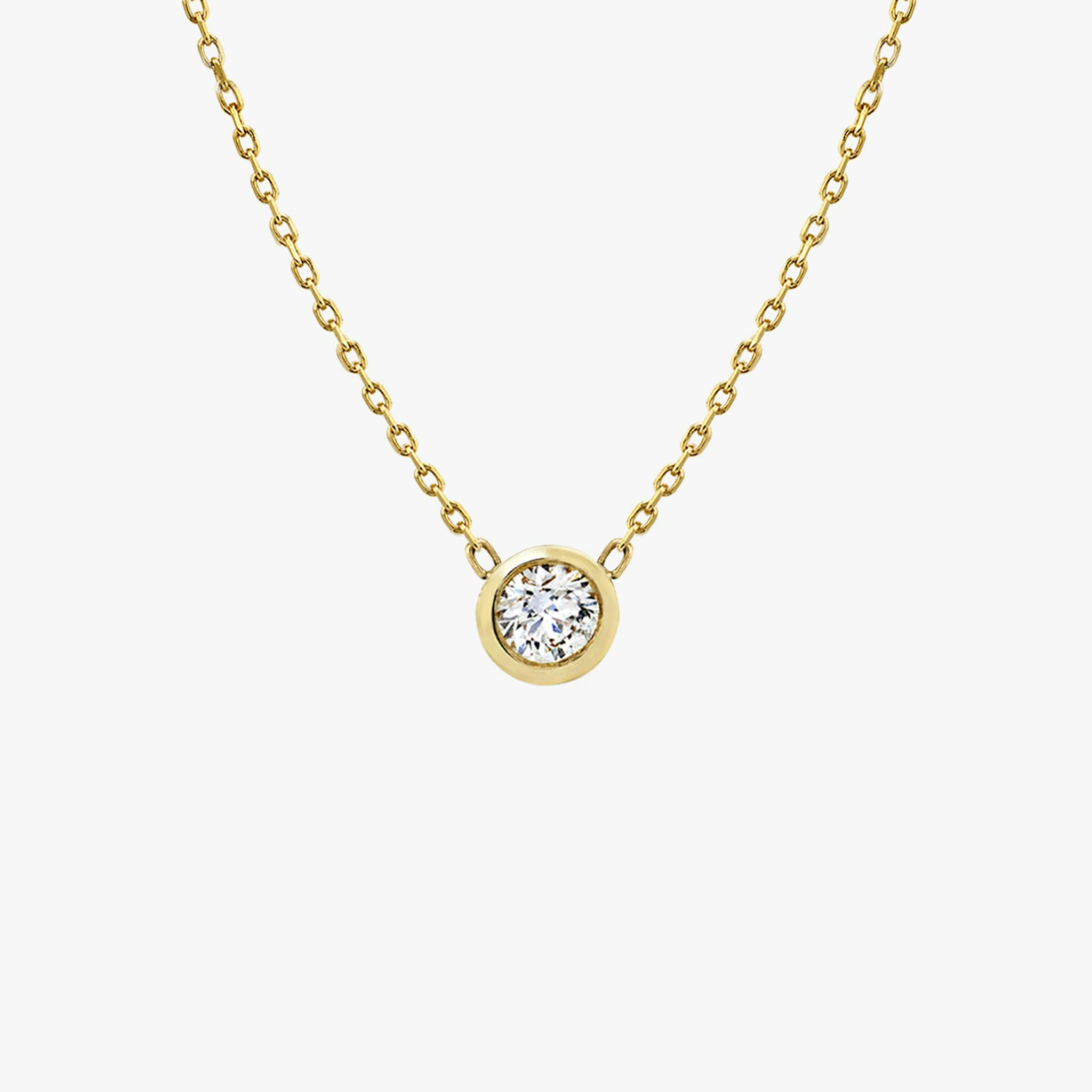 Knife-Edge Bezel Necklace | Round Brilliant | 14k | Yellow Gold | chainLength: 16-18