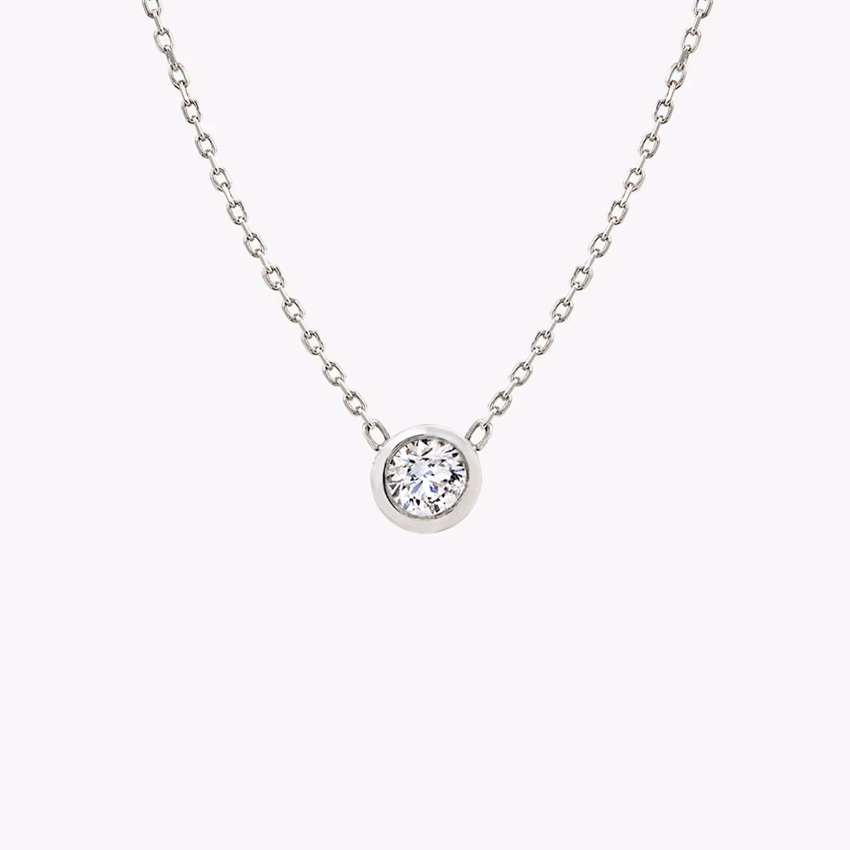 Knife-Edge Bezel Necklace | Round Brilliant | 14k | White Gold | chainLength: 16-18