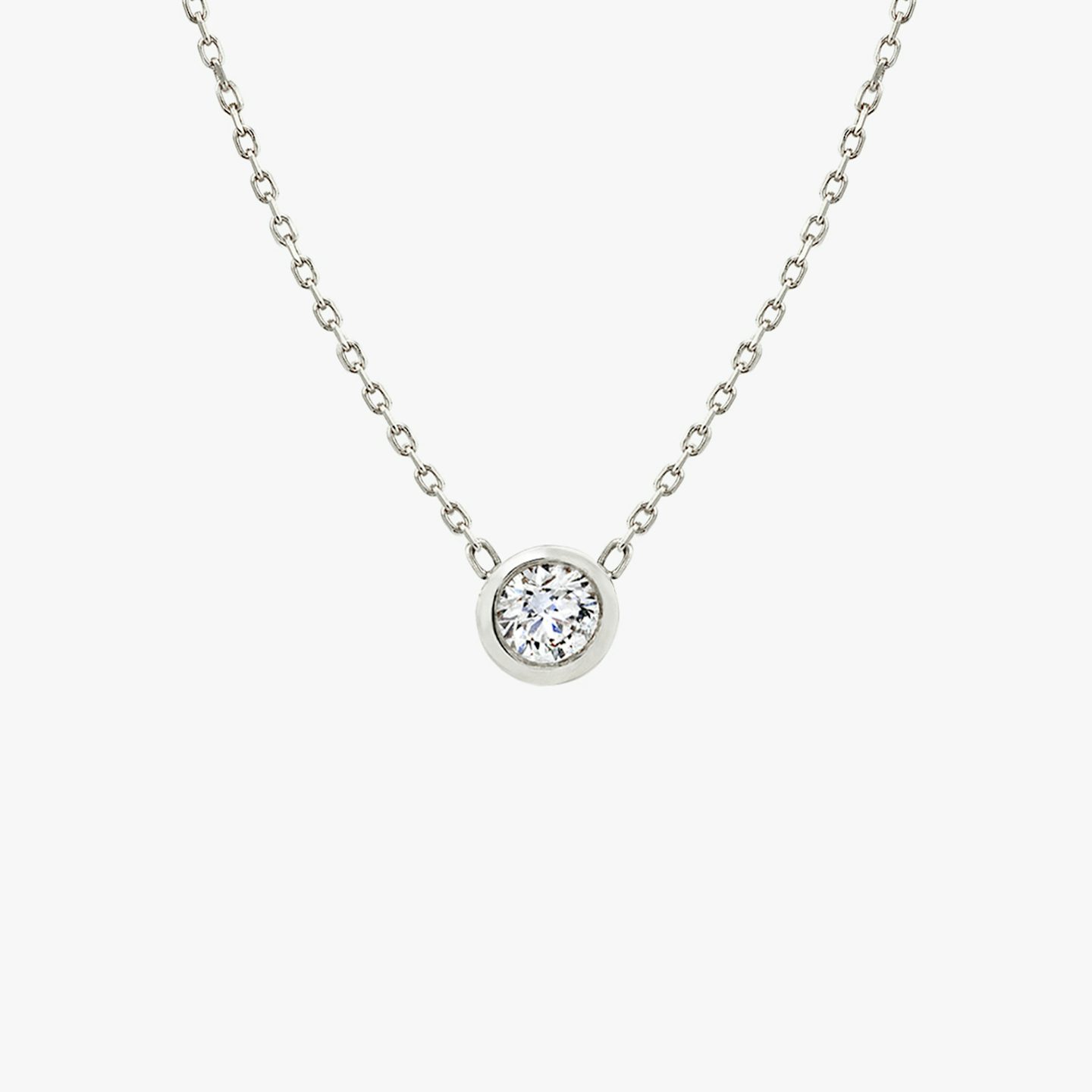 Knife-Edge Bezel Necklace | Round Brilliant | 14k | White Gold | chainLength: 16-18