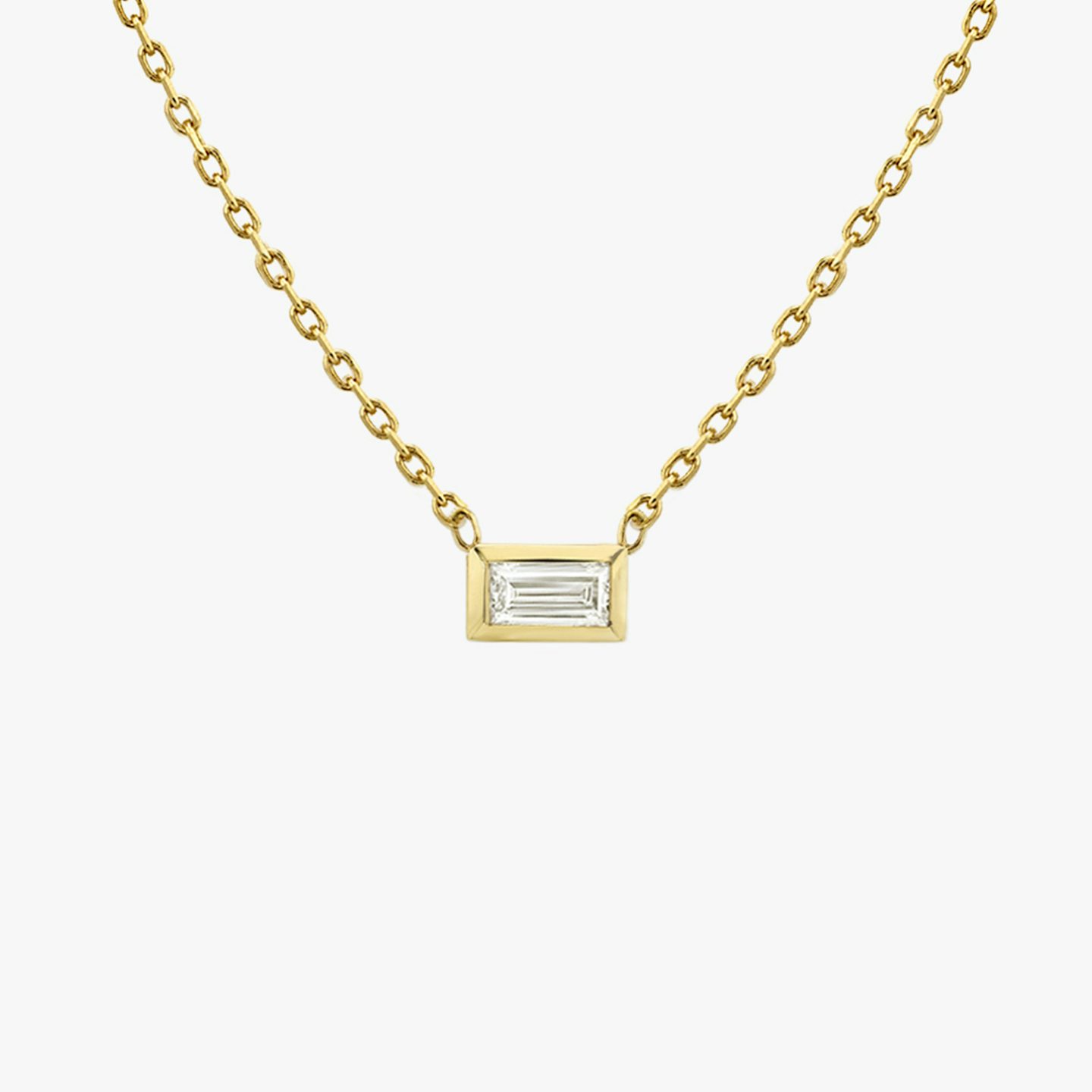 Knife-Edge Bezel Necklace | Baguette | 14k | Yellow Gold | chainLength: 16-18