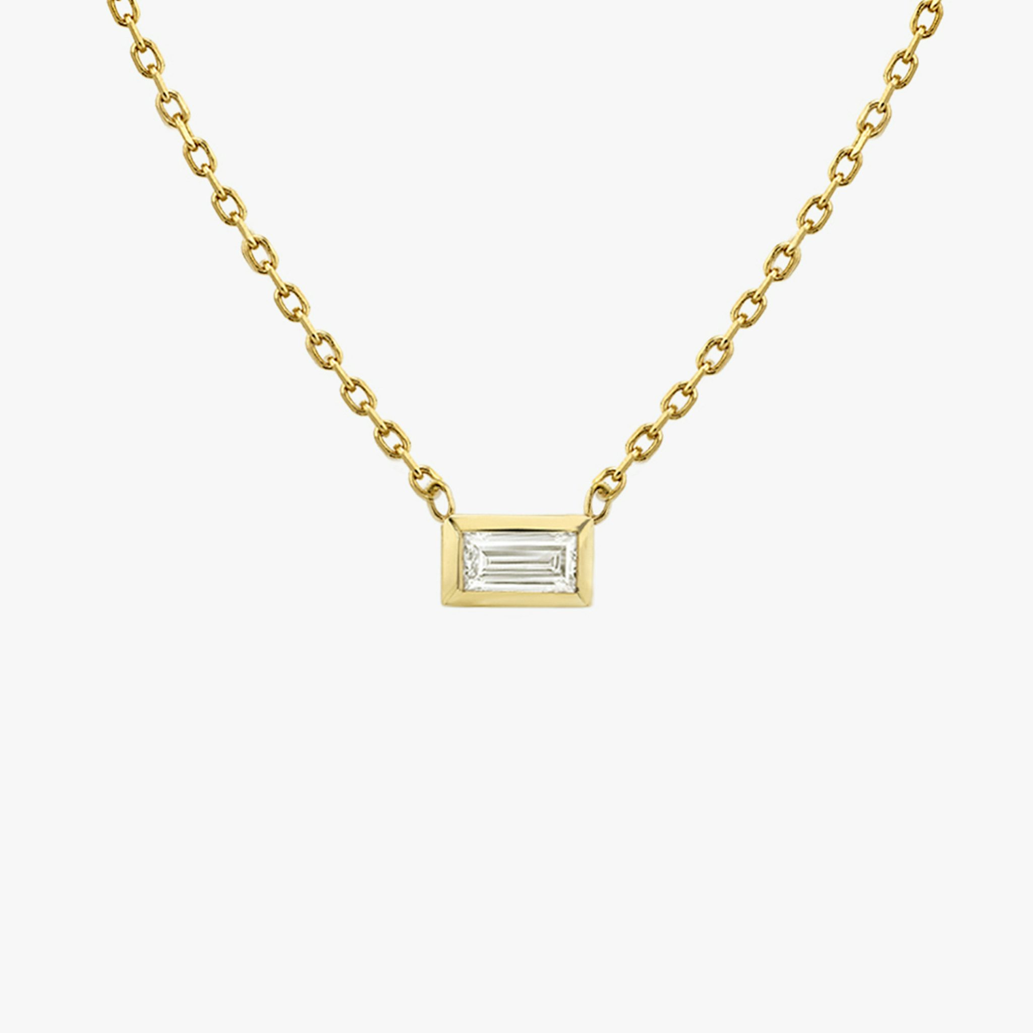 Knife-Edge Bezel Necklace | Baguette | 14k | Yellow Gold | chainLength: 16-18