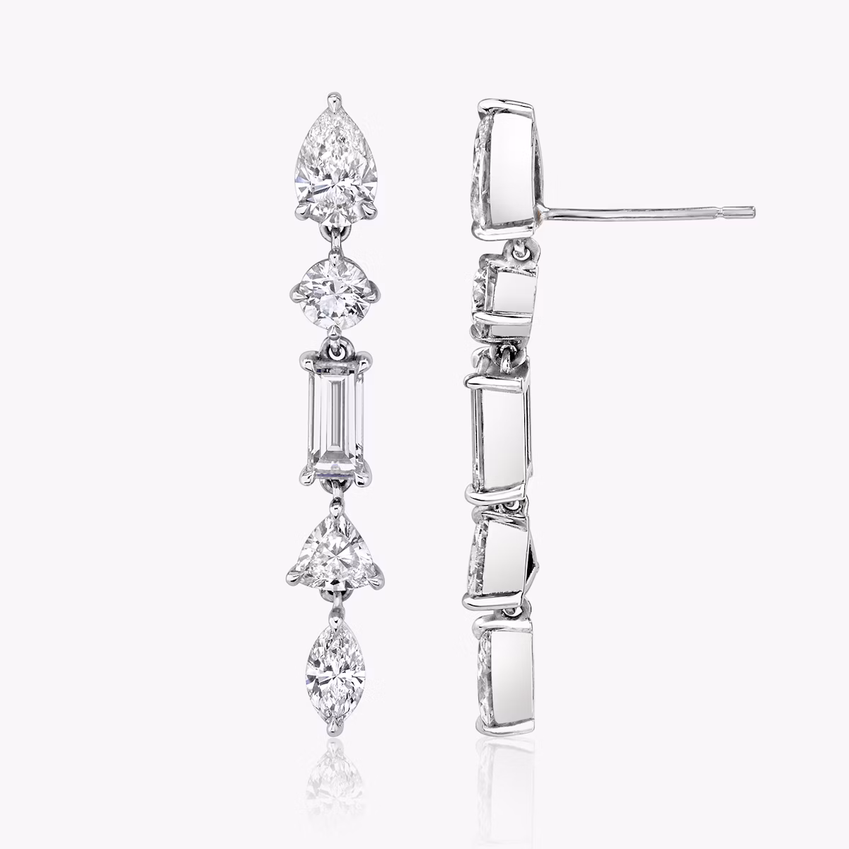 Mixed Drop Earring | pear+round-brilliant+baguette+trillion+marquise | 14k | White Gold