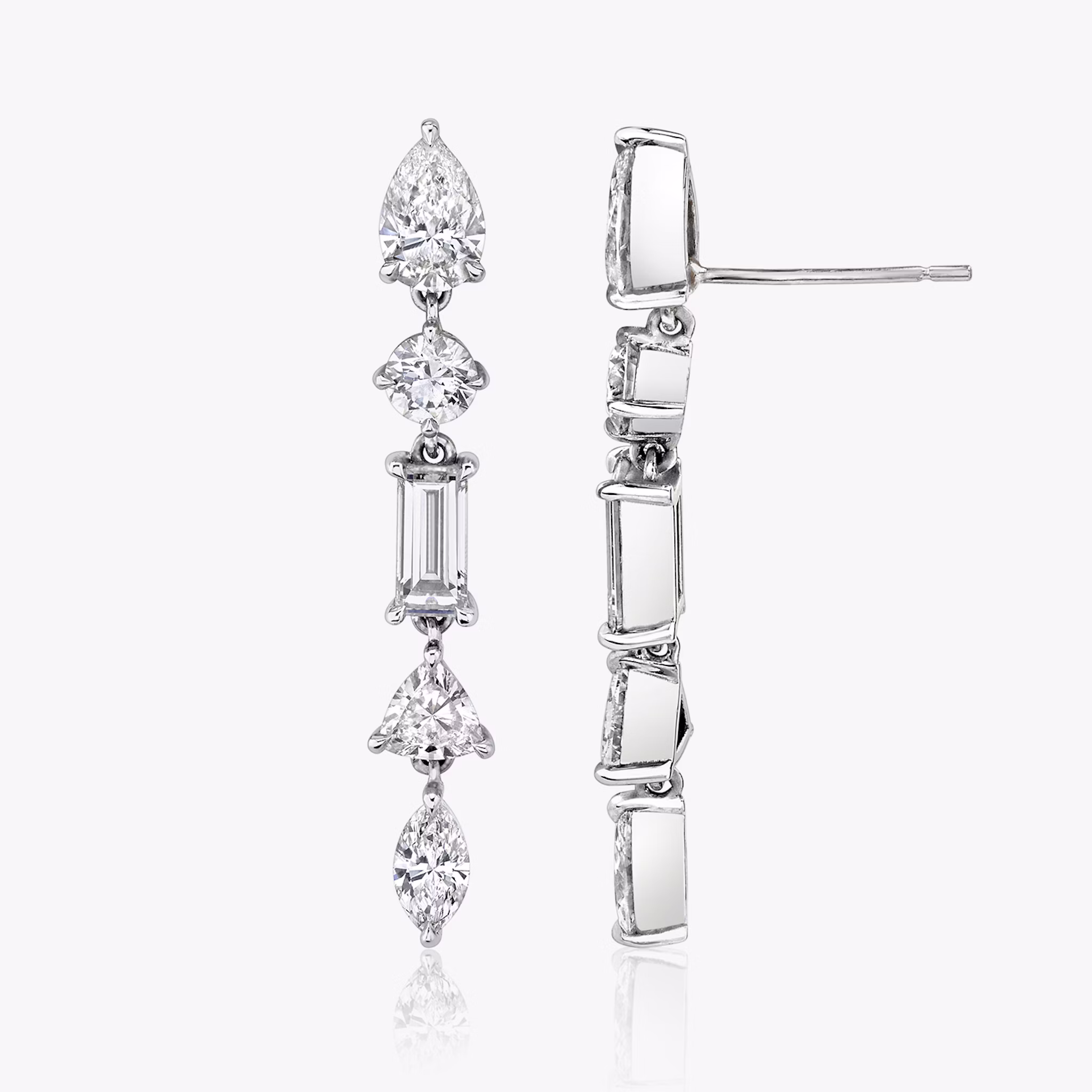 Mixed Drop Earring | pear+round-brilliant+baguette+trillion+marquise | 14k | White Gold