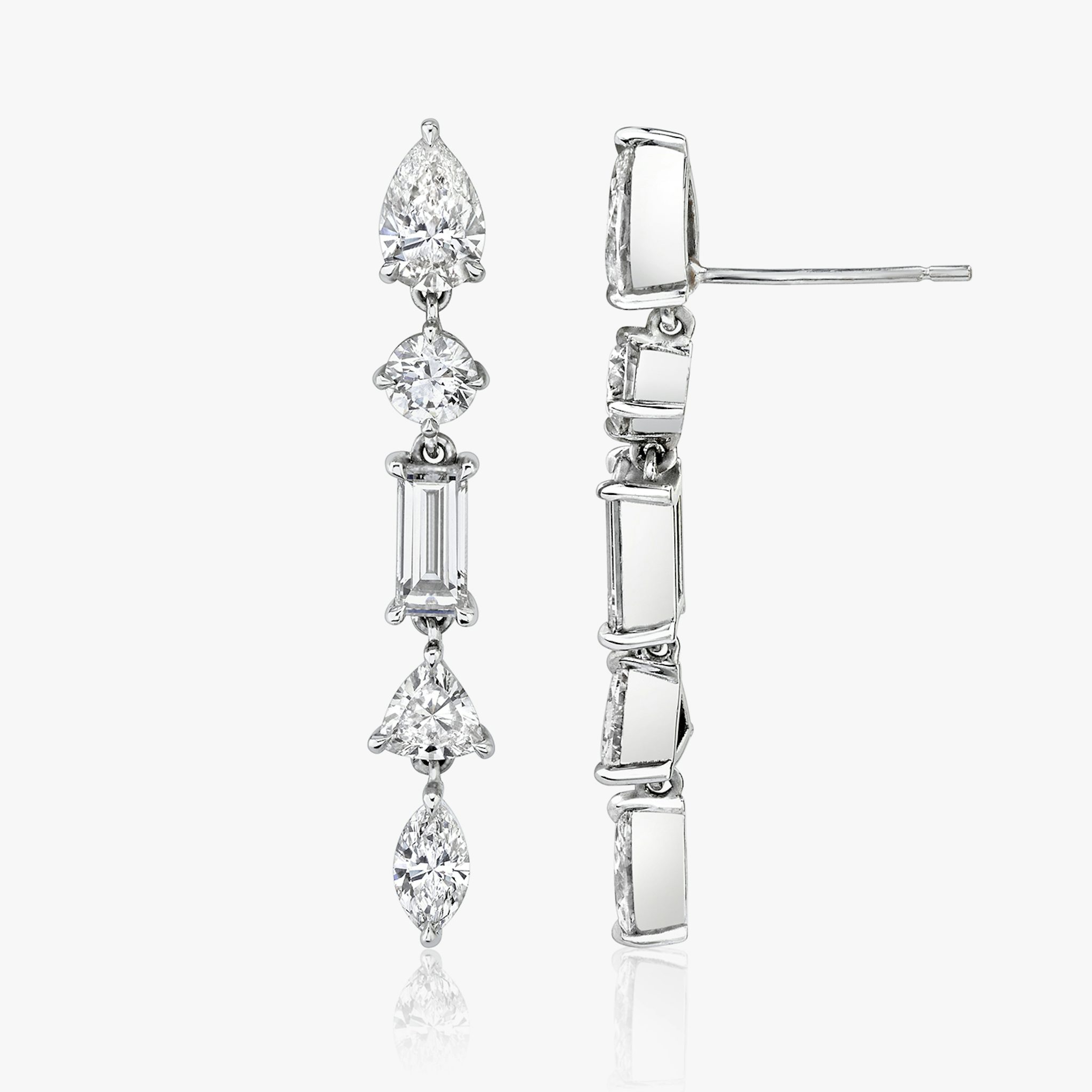 Mixed Drop Earring | pear+round-brilliant+baguette+trillion+marquise | 14k | White Gold