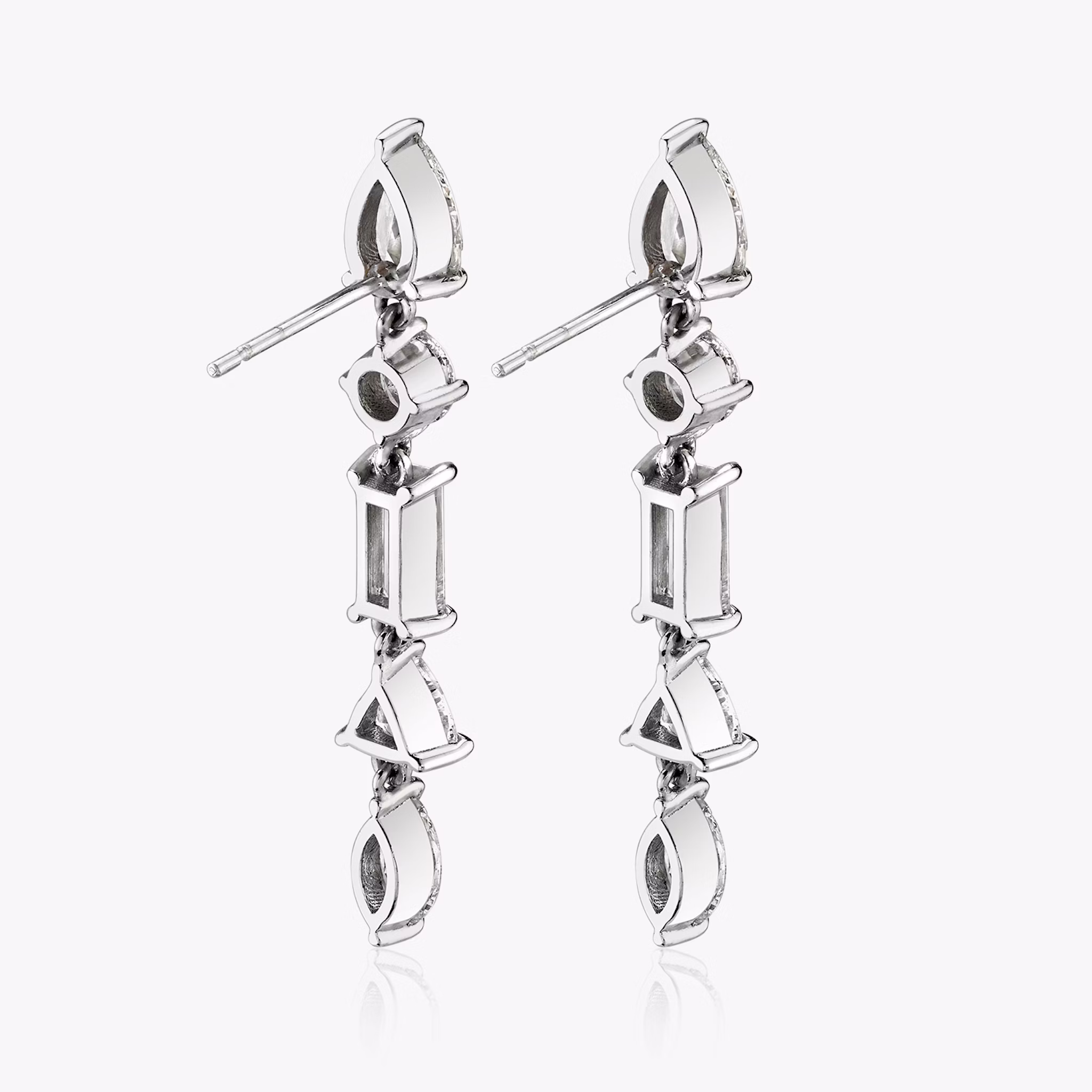 Mixed Drop Earring | pear+round-brilliant+baguette+trillion+marquise | 14k | White Gold