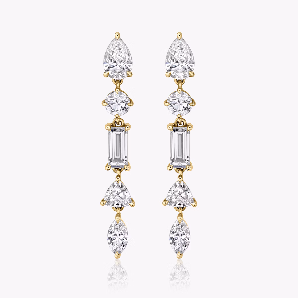 Mixed Drop Earring | pear+round-brilliant+baguette+trillion+marquise | 14k | Yellow Gold