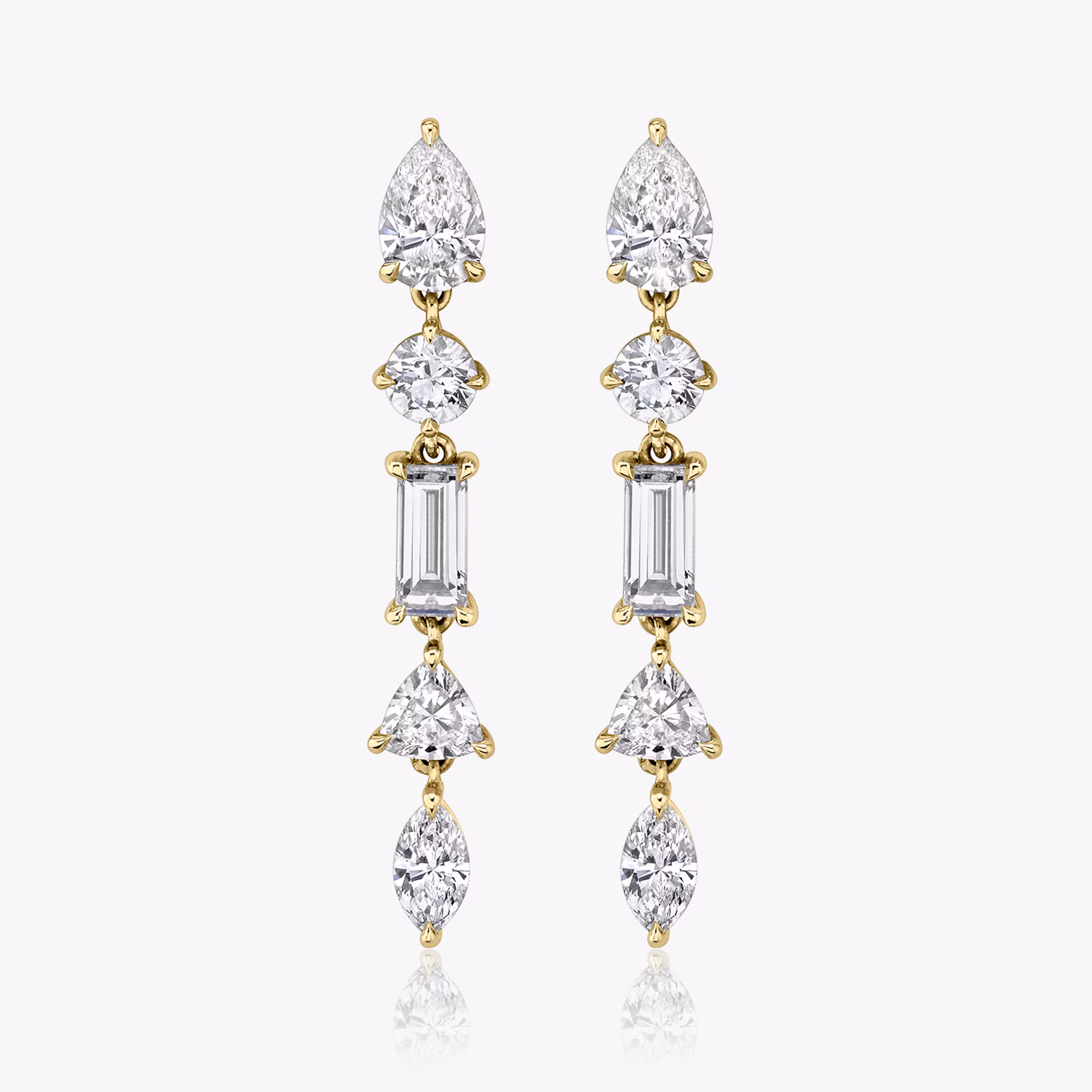 Mixed Drop Earring | pear+round-brilliant+baguette+trillion+marquise | 14k | Yellow Gold