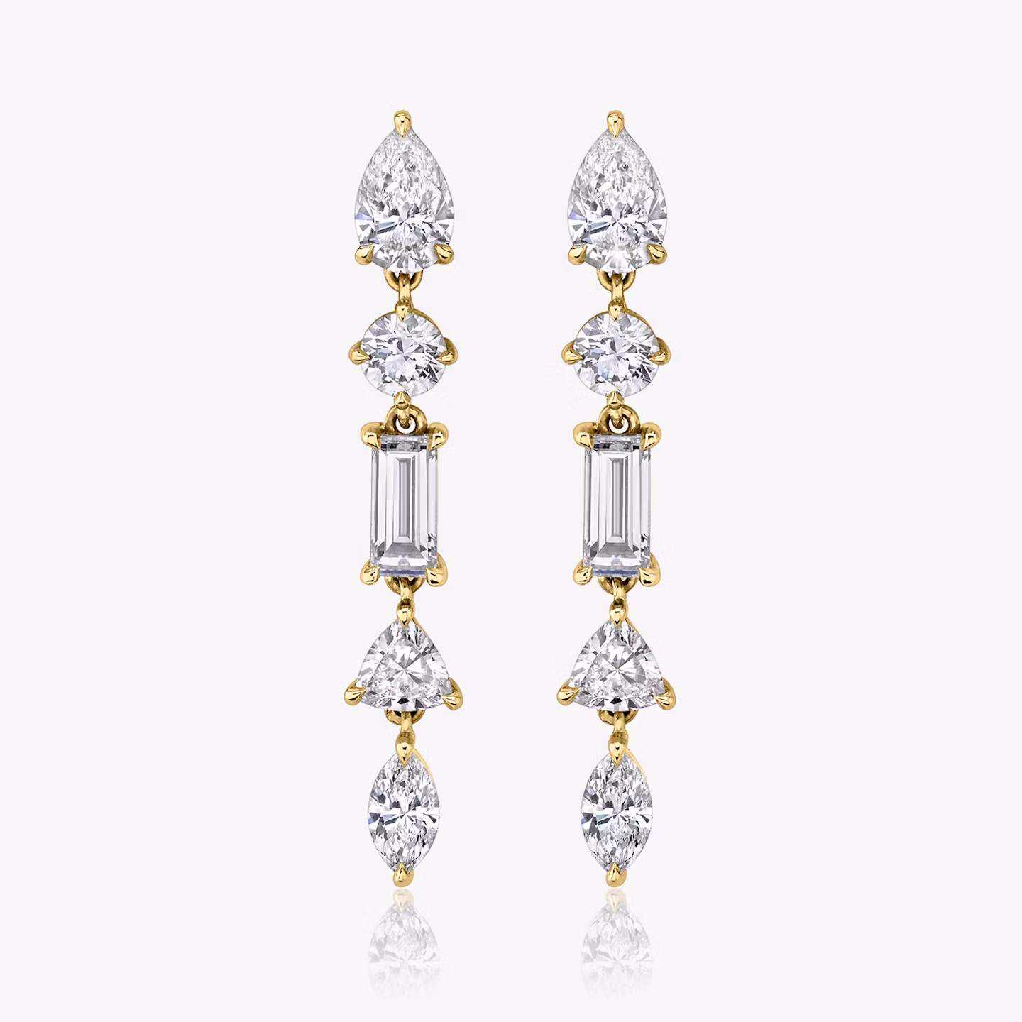 Mixed Drop Ohrringe pear+round-brilliant+baguette+trillion+marquise | Yellow Gold