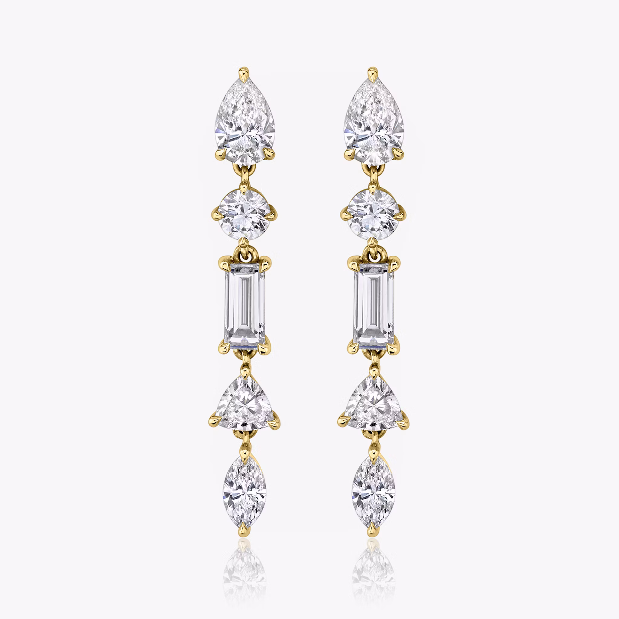 Mixed Drop Ohrringe pear+round-brilliant+baguette+trillion+marquise | Yellow Gold