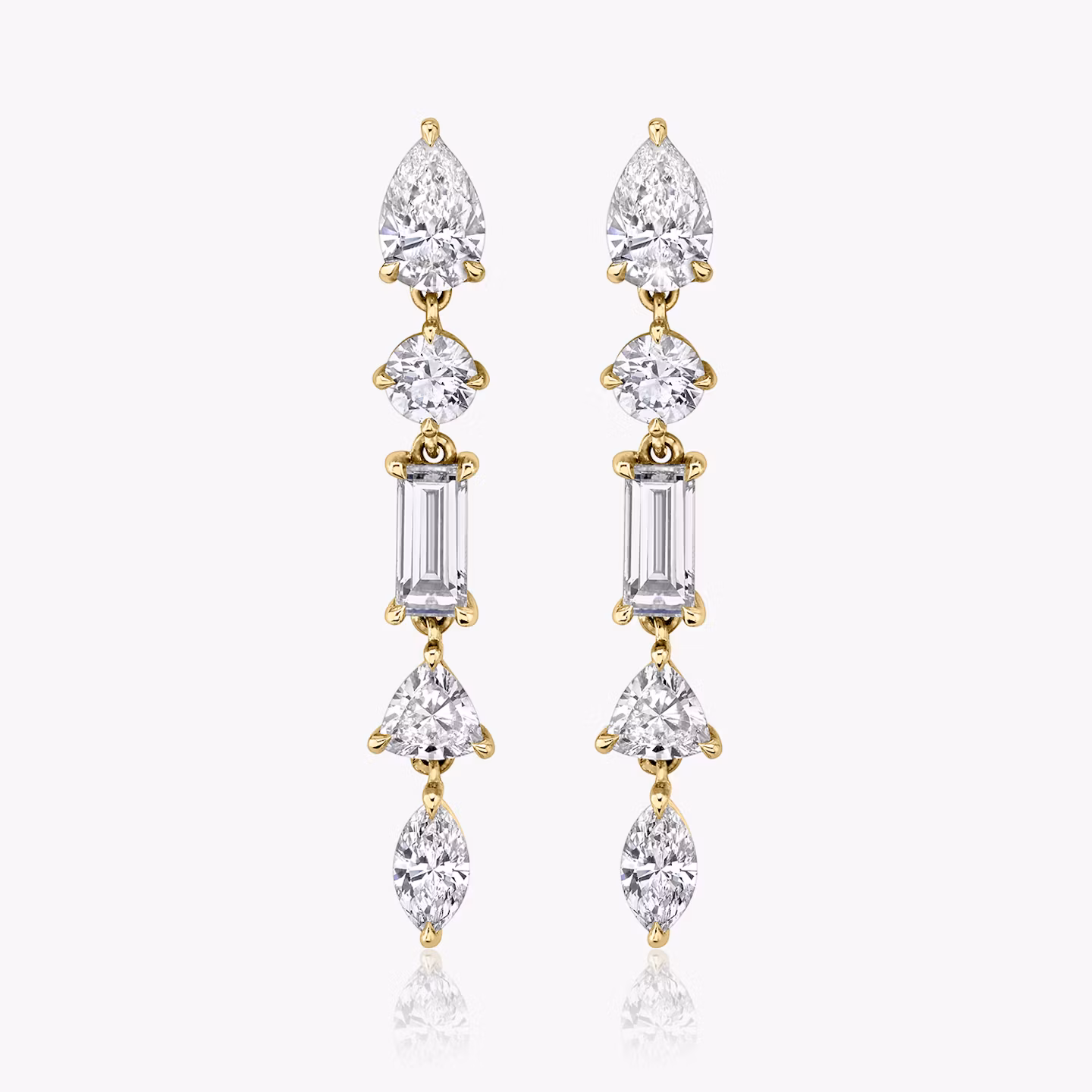 Mixed Drop Earring | pear+round-brilliant+baguette+trillion+marquise | 14k | Yellow Gold