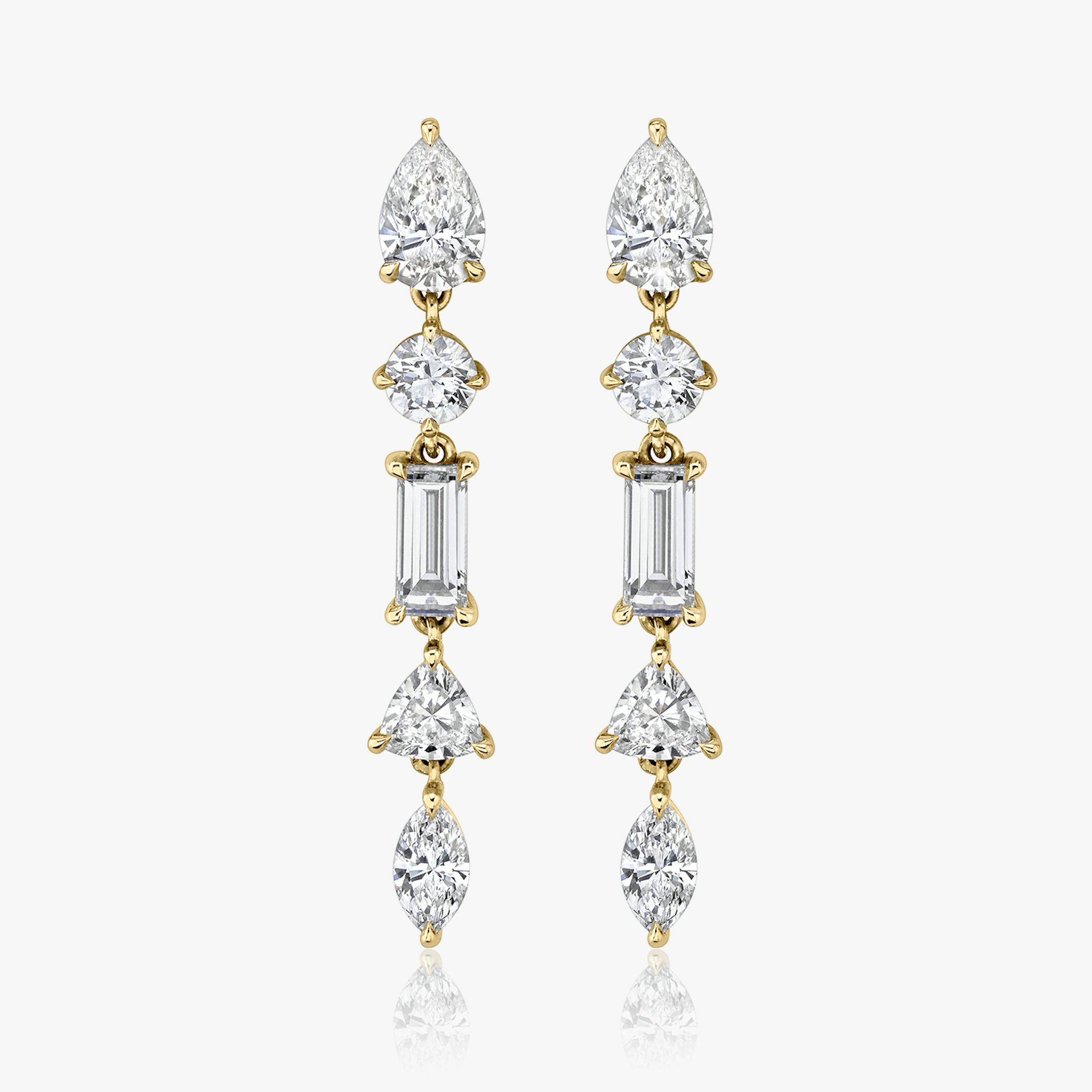 Mixed Drop Earring | pear+round-brilliant+baguette+trillion+marquise | 14k | Yellow Gold