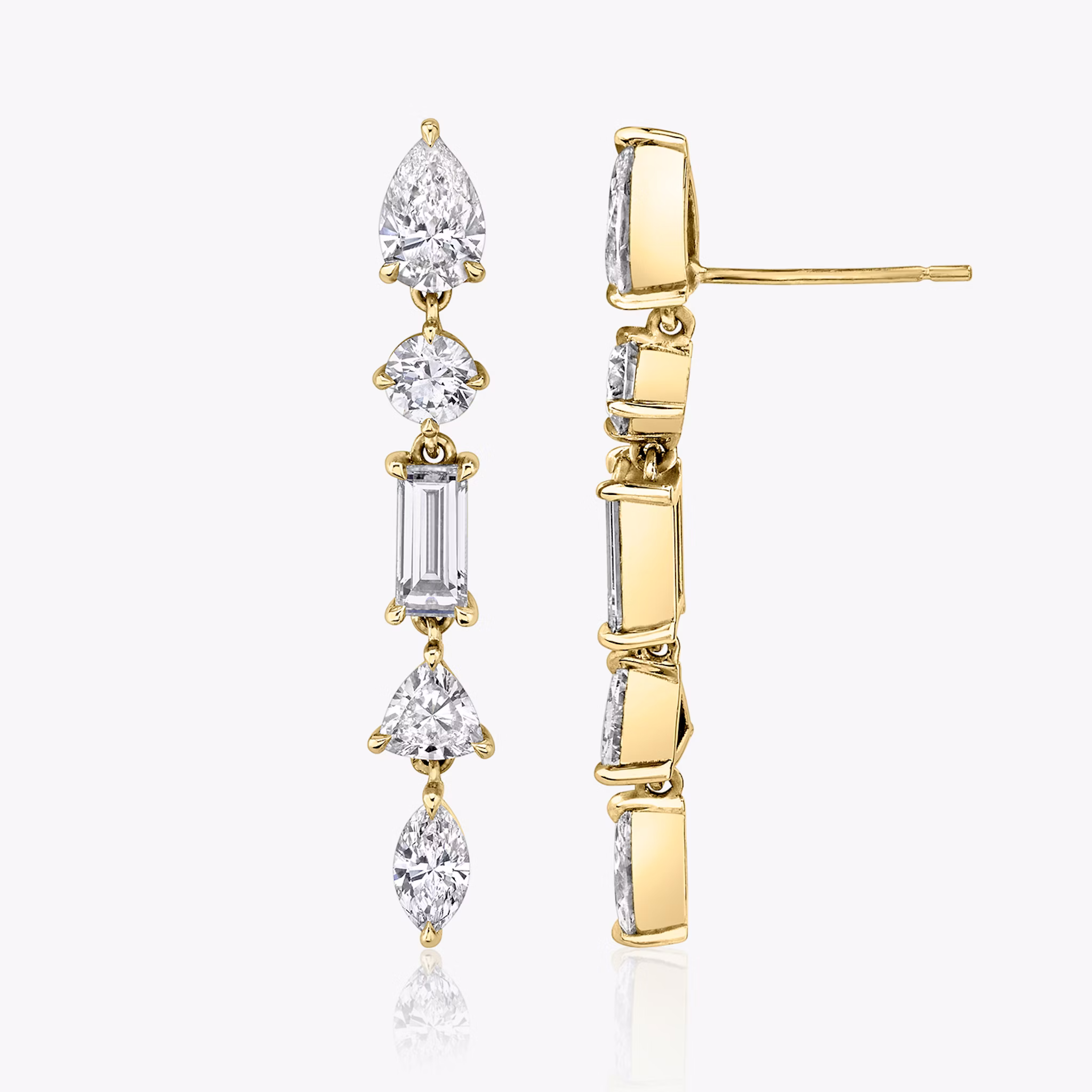 Mixed Drop Earring | pear+round-brilliant+baguette+trillion+marquise | 14k | Yellow Gold