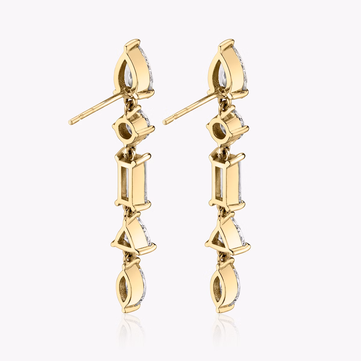 Mixed Drop Earring | pear+round-brilliant+baguette+trillion+marquise | 14k | Yellow Gold