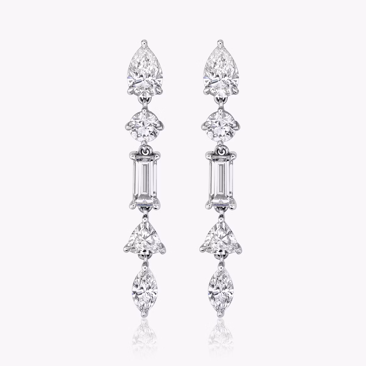 Mixed Drop Earring | pear+round-brilliant+baguette+trillion+marquise | 14k | White Gold