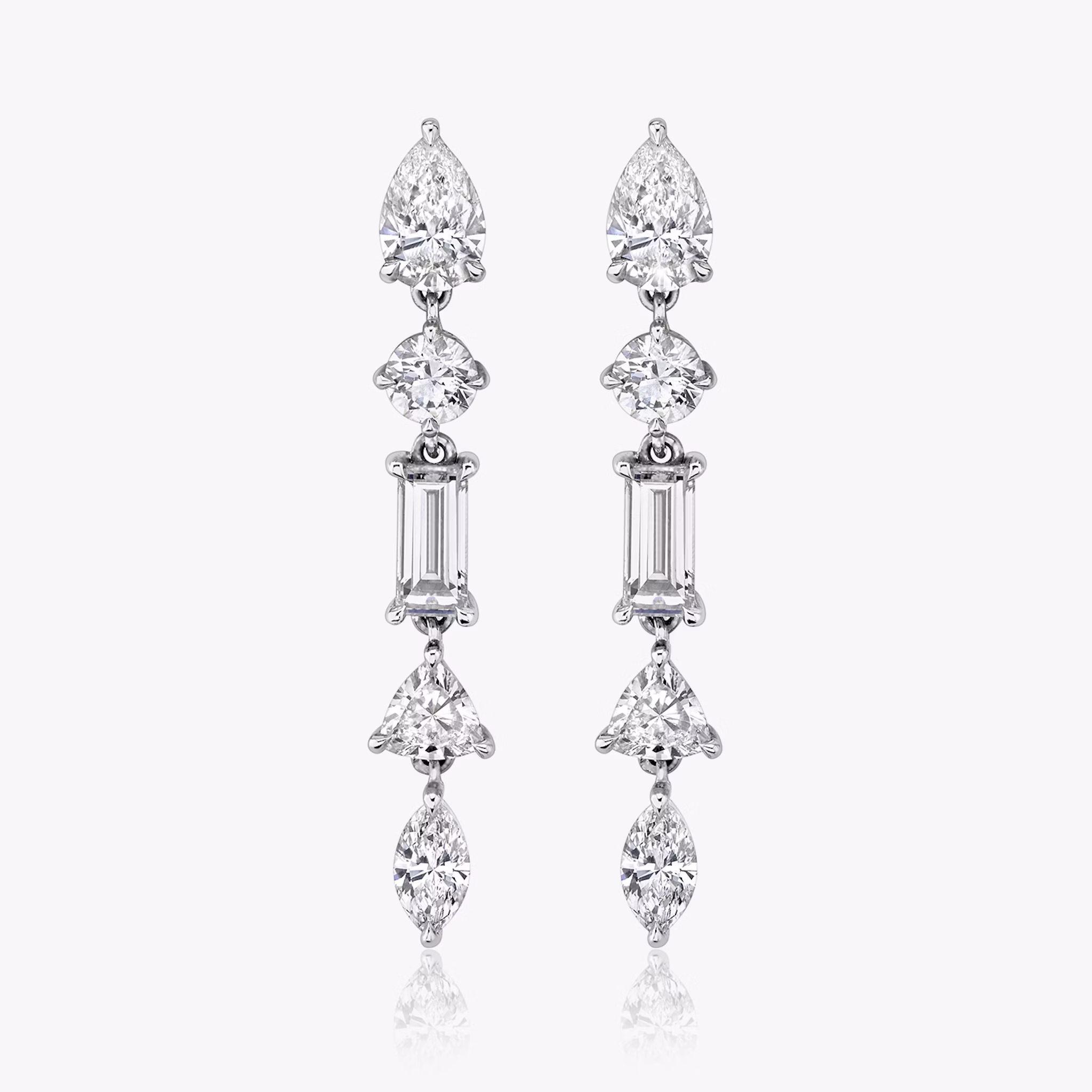 Mixed Drop Earring | pear+round-brilliant+baguette+trillion+marquise | 14k | White Gold