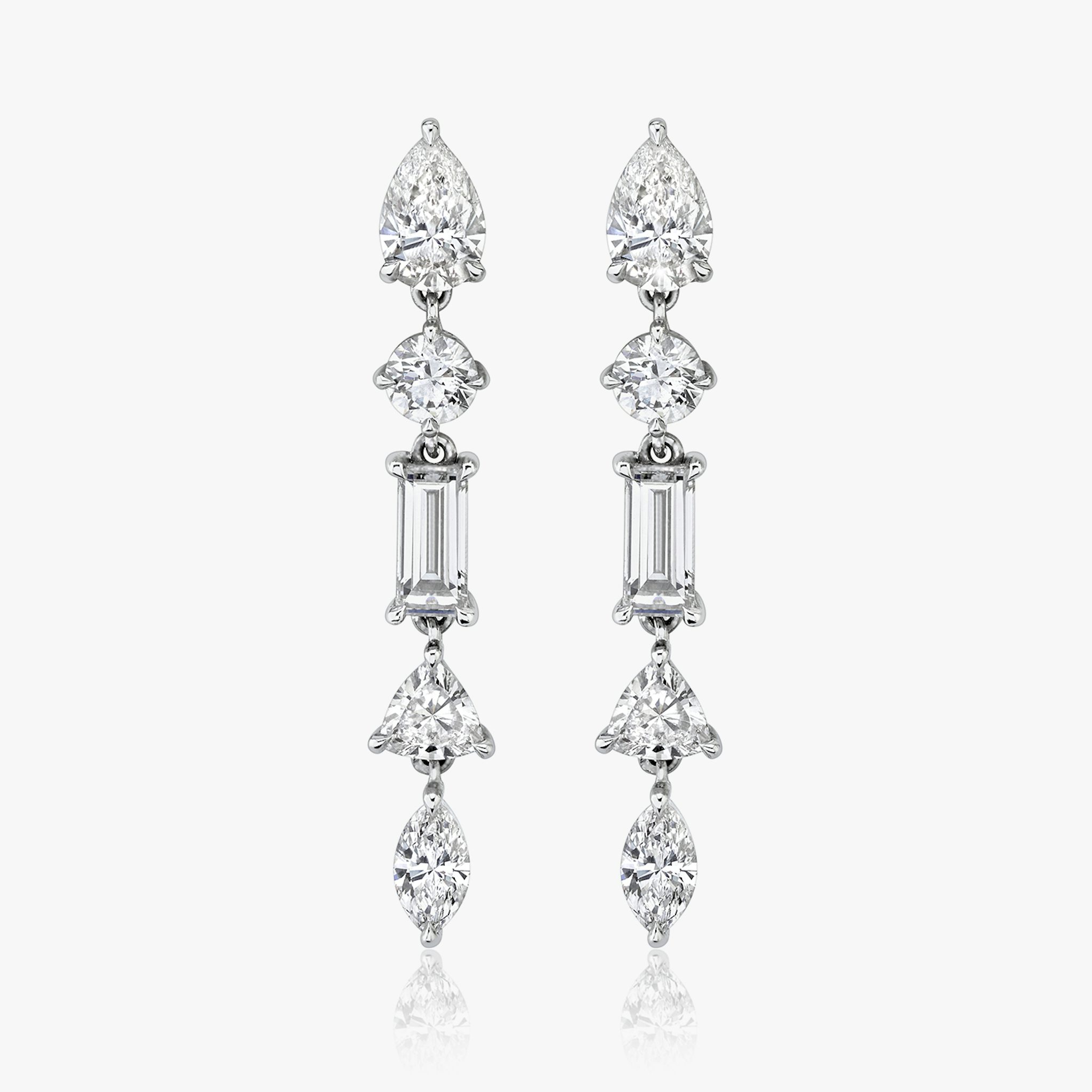 Mixed Drop Earring | pear+round-brilliant+baguette+trillion+marquise | 14k | White Gold