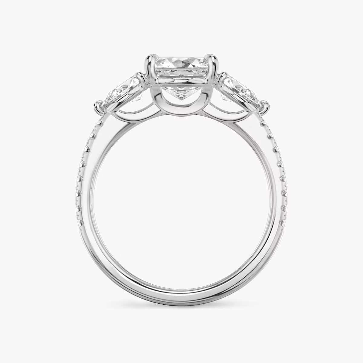 The Three Stone | Asscher | Platinum | bandAccent: Pavé | sideStoneCarat: 0.25ct | sideStoneShape: Pear | diamondOrientation: vertical | caratWeight: other