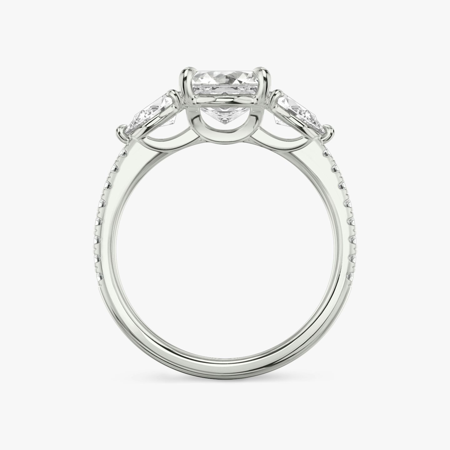 The Three Stone | Asscher | Platinum | bandAccent: Pavé | sideStoneCarat: 0.25ct | sideStoneShape: Pear | diamondOrientation: vertical | caratWeight: other