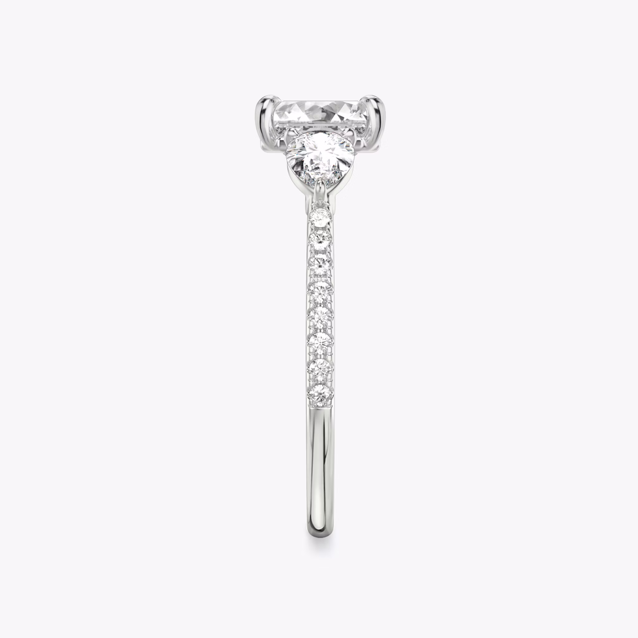 The Three Stone | Asscher | Platinum | bandAccent: Pavé | sideStoneCarat: 0.25ct | sideStoneShape: Pear | diamondOrientation: vertical | caratWeight: other