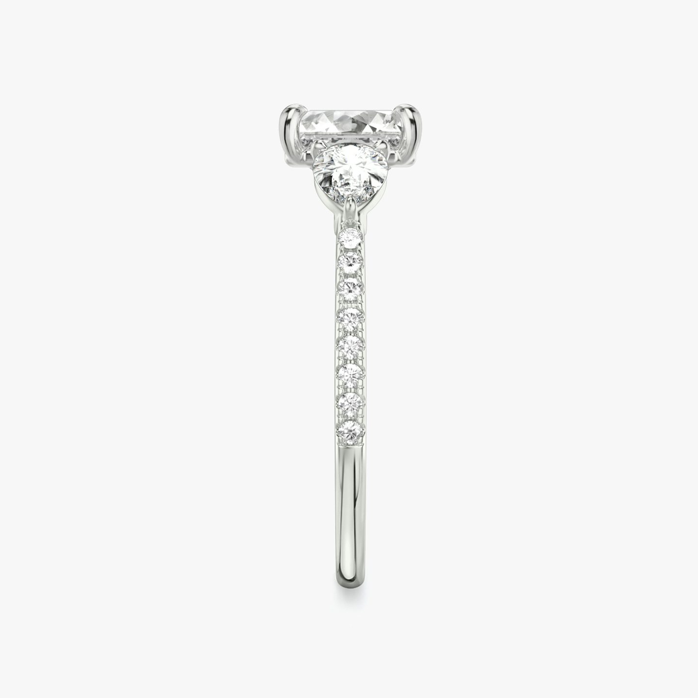 The Three Stone | Asscher | Platinum | bandAccent: Pavé | sideStoneCarat: 0.25ct | sideStoneShape: Pear | diamondOrientation: vertical | caratWeight: other