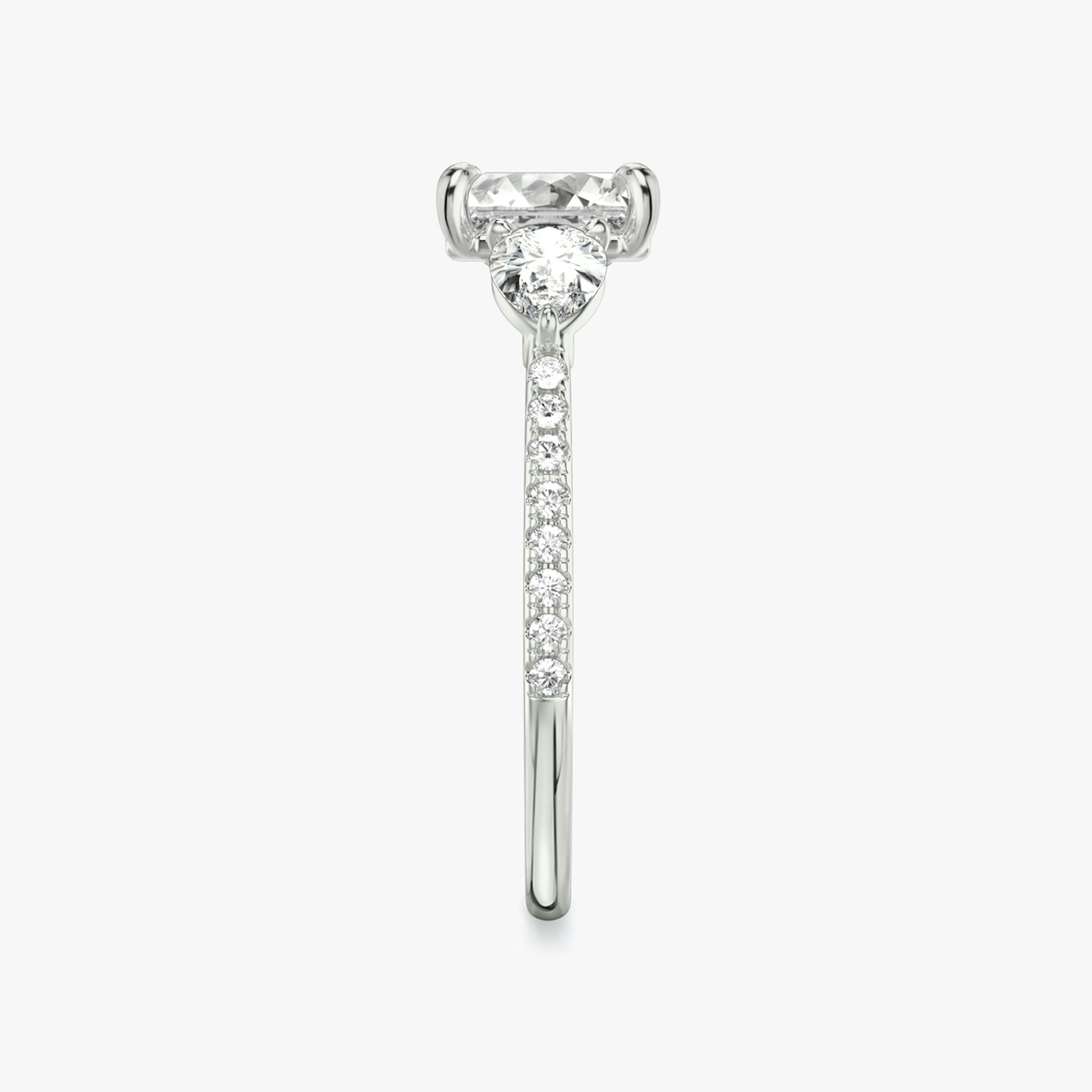 The Three Stone | Asscher | Platinum | bandAccent: Pavé | sideStoneCarat: 0.25ct | sideStoneShape: Pear | diamondOrientation: vertical | caratWeight: other