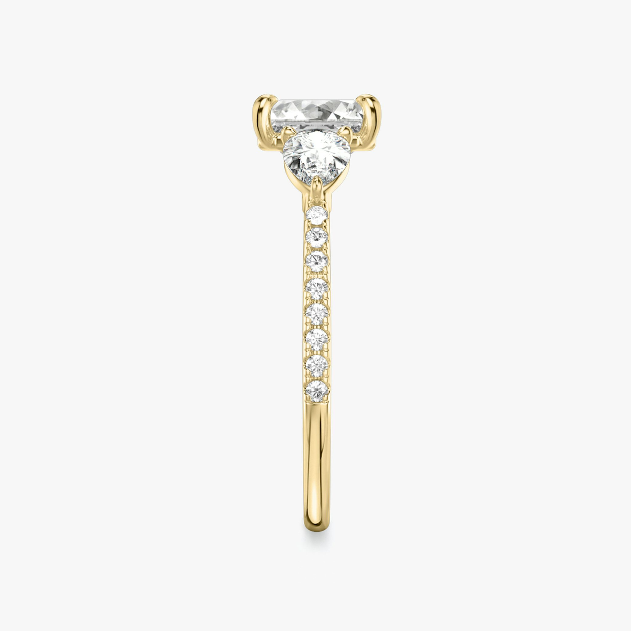 The Three Stone | Asscher | 18k | Yellow Gold | bandAccent: Pavé | sideStoneCarat: 0.25ct | sideStoneShape: Pear | diamondOrientation: vertical | caratWeight: other