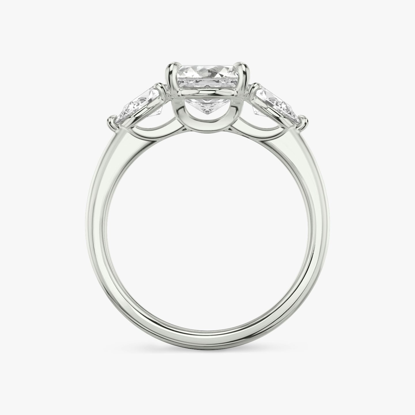 The Three Stone | Asscher | 18k | White Gold | bandAccent: Plain | sideStoneCarat: 0.25ct | sideStoneShape: Pear | diamondOrientation: vertical | caratWeight: other