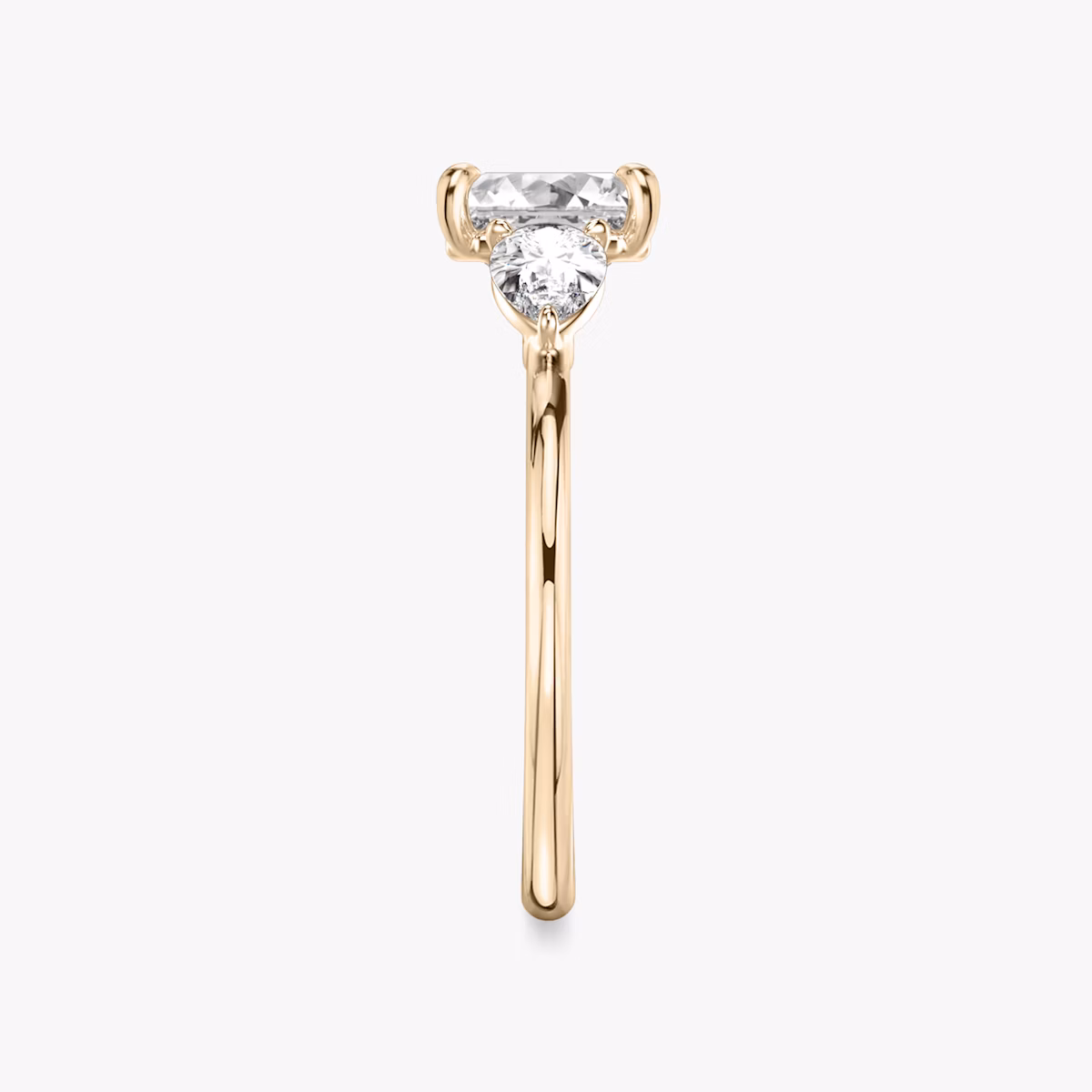 The Three Stone | Asscher | 14k | Rose Gold | bandAccent: Plain | sideStoneCarat: 0.25ct | sideStoneShape: Pear | diamondOrientation: vertical | caratWeight: other